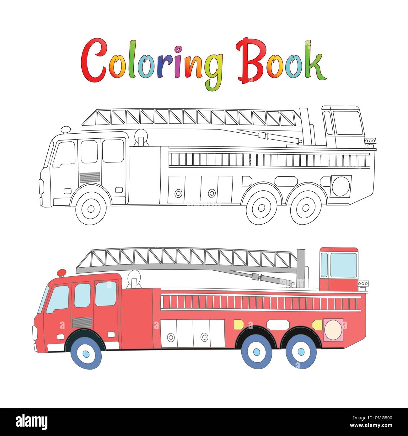 Fire Truck Coloring Book Vector Coloring Pages For Kids Vector 