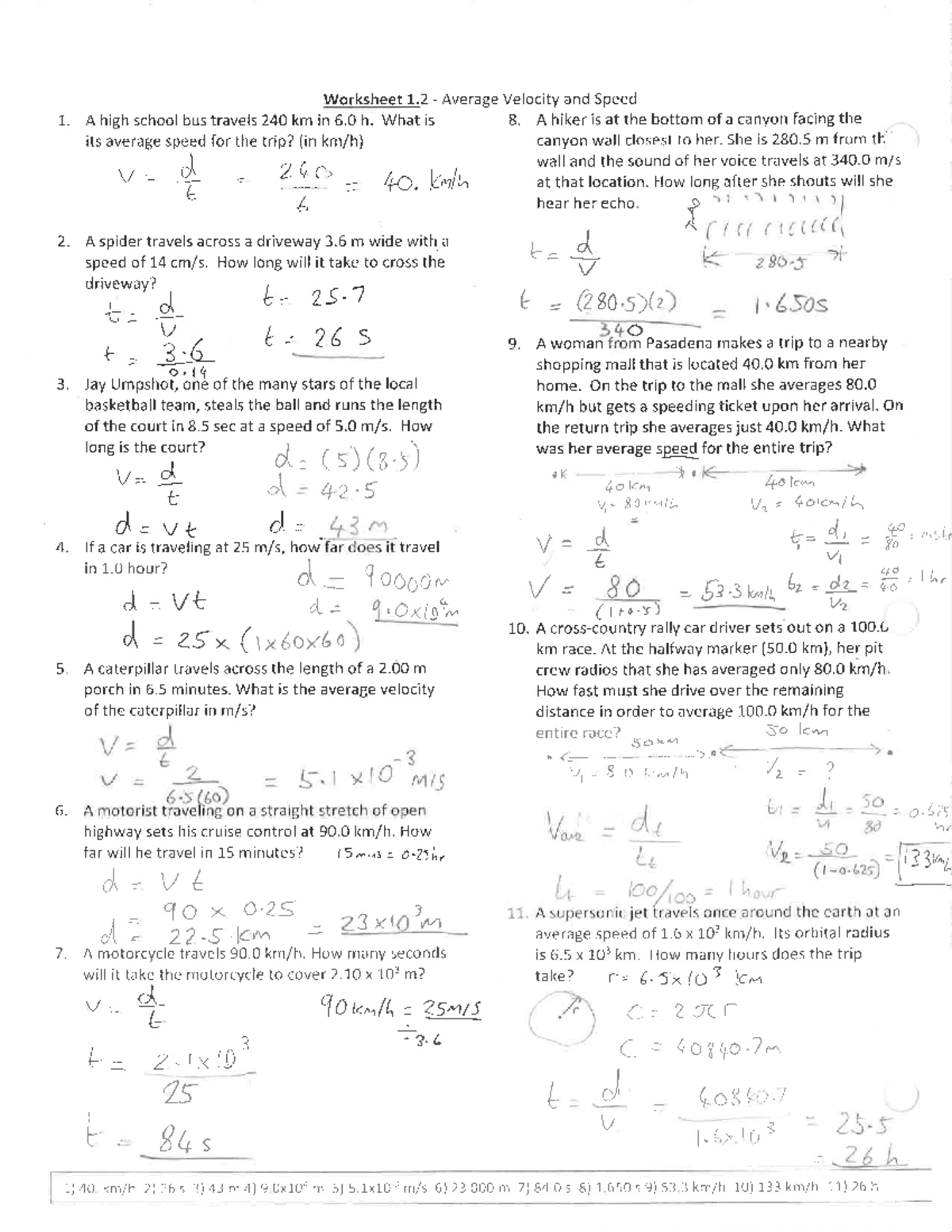 1 2 Average Speed And Velocity Ms Worksheet Worksheet 1 Average 