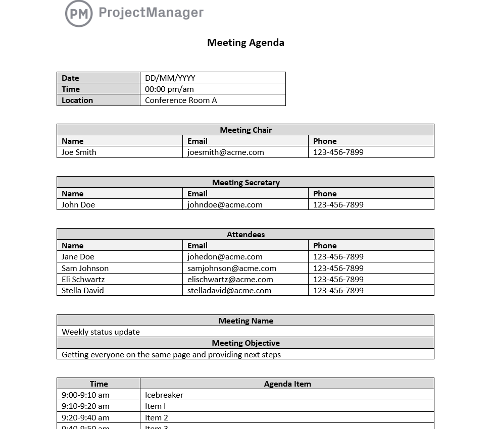 10 Free Meeting Agenda Templates For Excel And Word