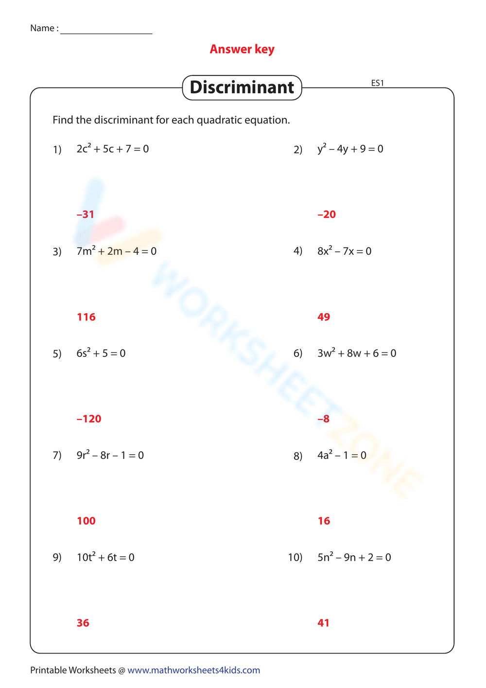 10 Free Printable Discriminant Worksheets For Students Worksheets Library