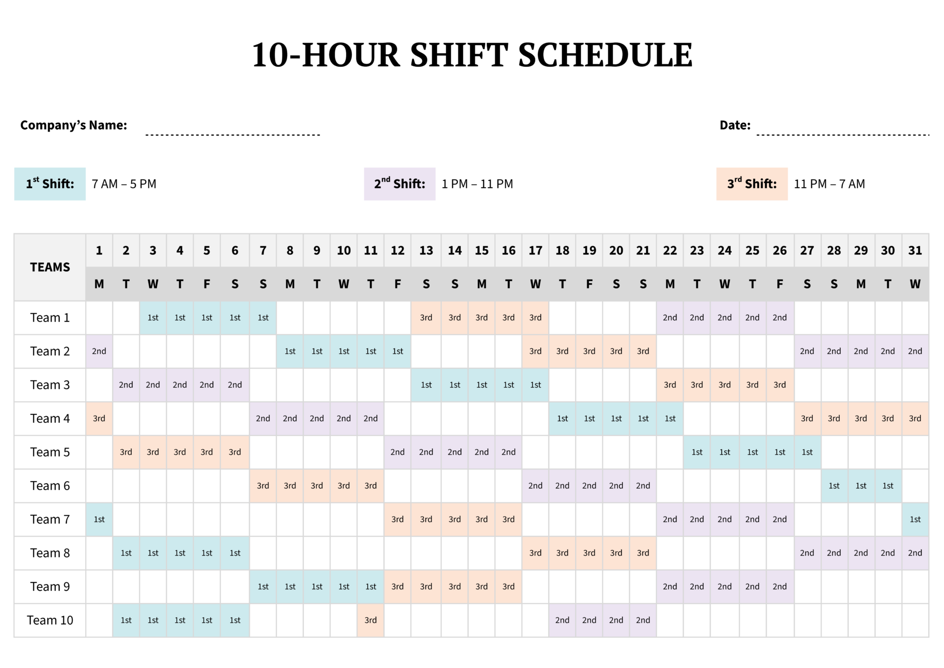 10 Hour Shift Work Schedule Template Google Docs Word Highfile