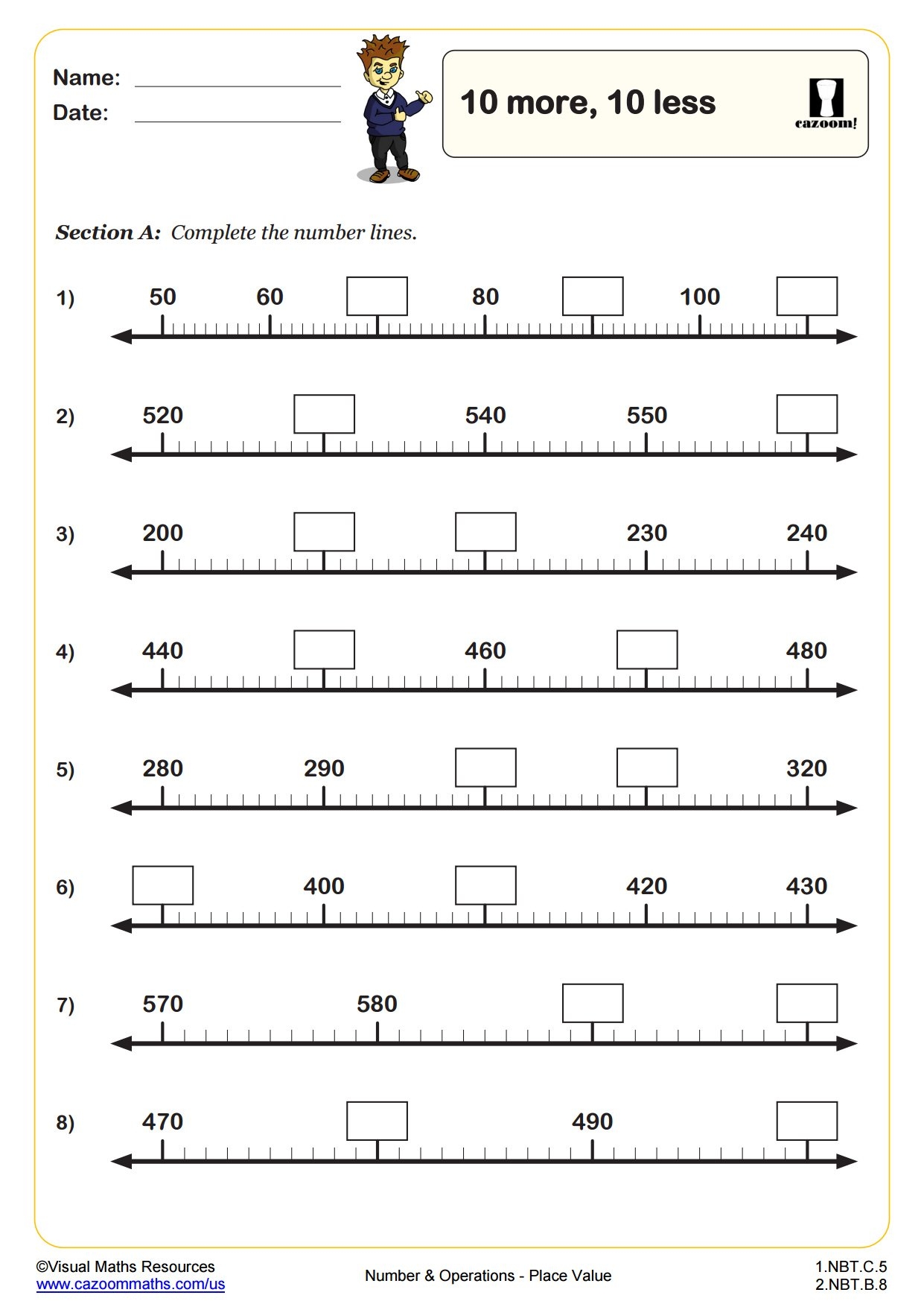 10 More 10 Less PDF Printable Number And Operations Worksheets