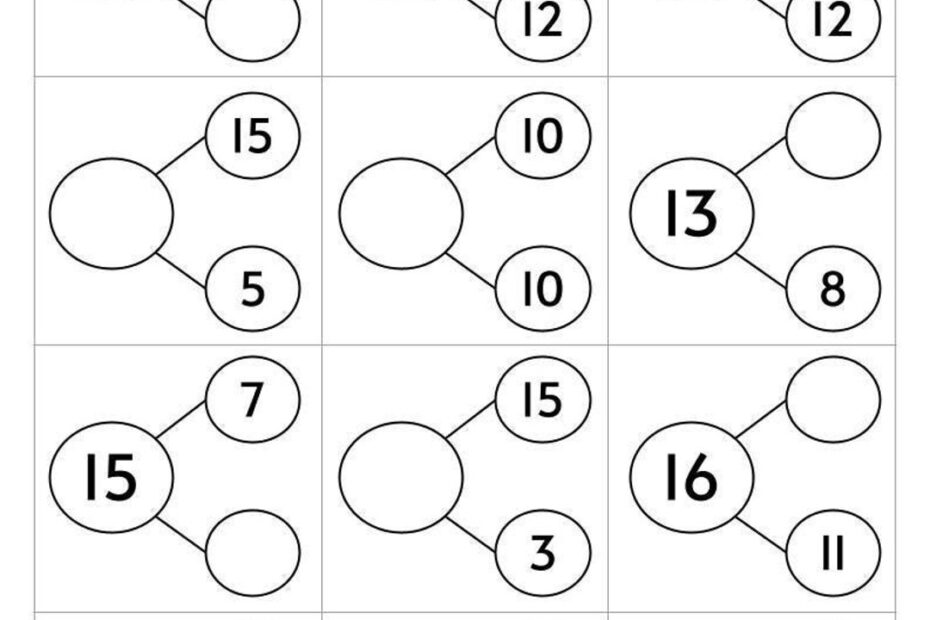 10 Printable Number Bonds Math Worksheets Numbers 1 To 20 Kindergarten First Grade Homeschool Etsy