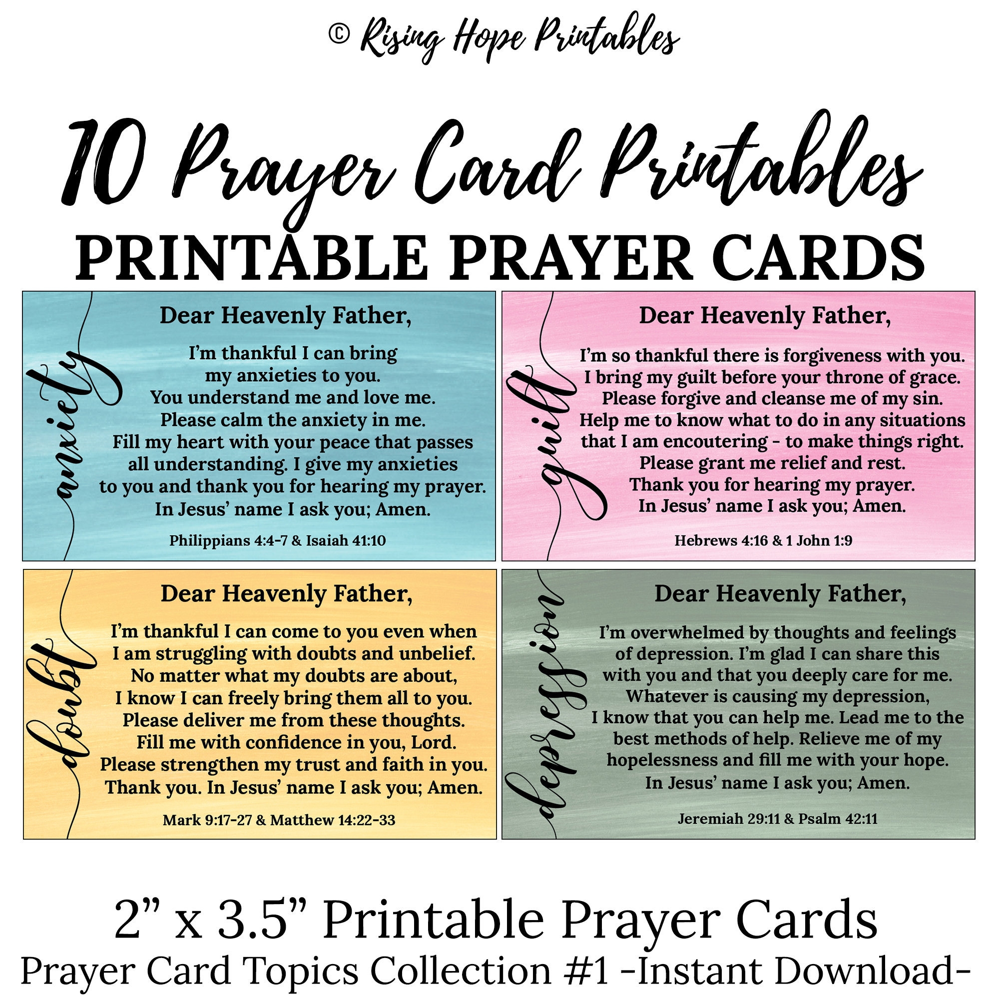 10 Printable Topic Prayer Cards C1 INSTANT DOWNLOAD Prayer Cards Printable Prayers Christian Scripture Card Prayers For Anxiety U0026 More Etsy
