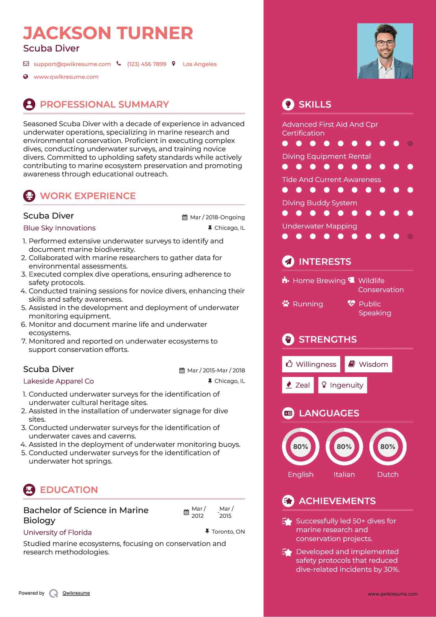 10 Scuba Diver Resume Samples U0026 Templates For 2025