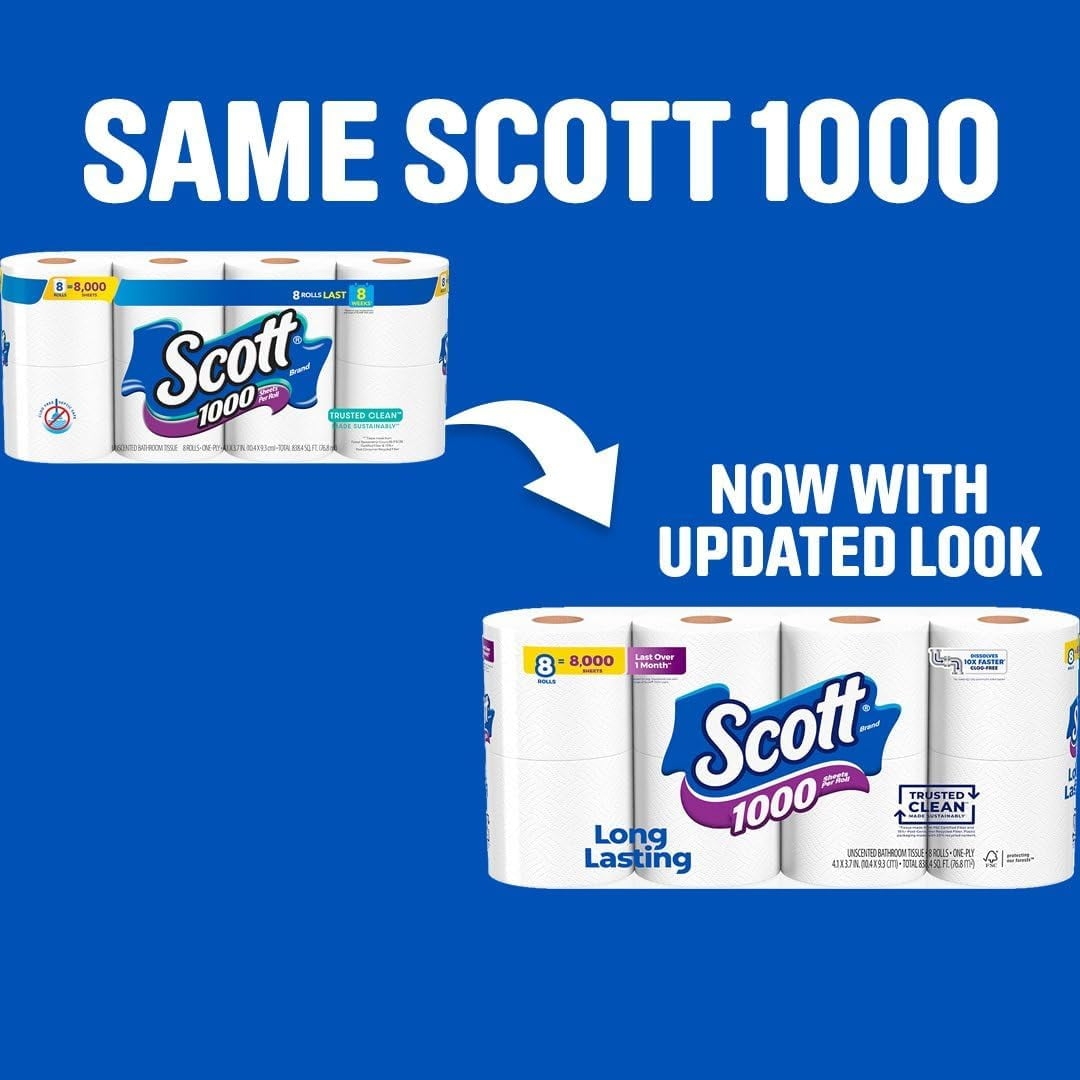 1000 Trusted Clean Toilet Paper 32 Rolls Septic Safe 1 Ply 