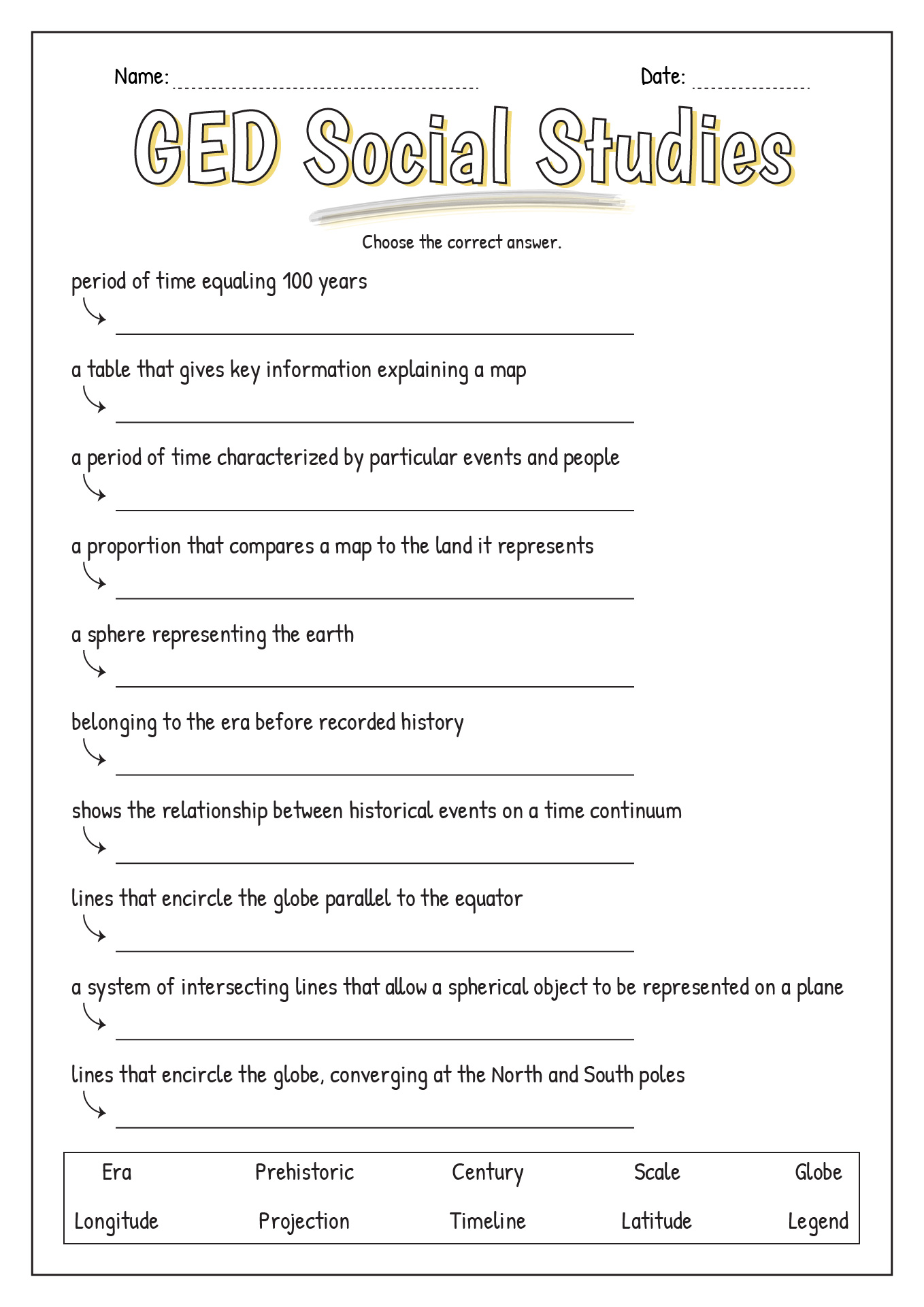 ged worksheets pdf with answers