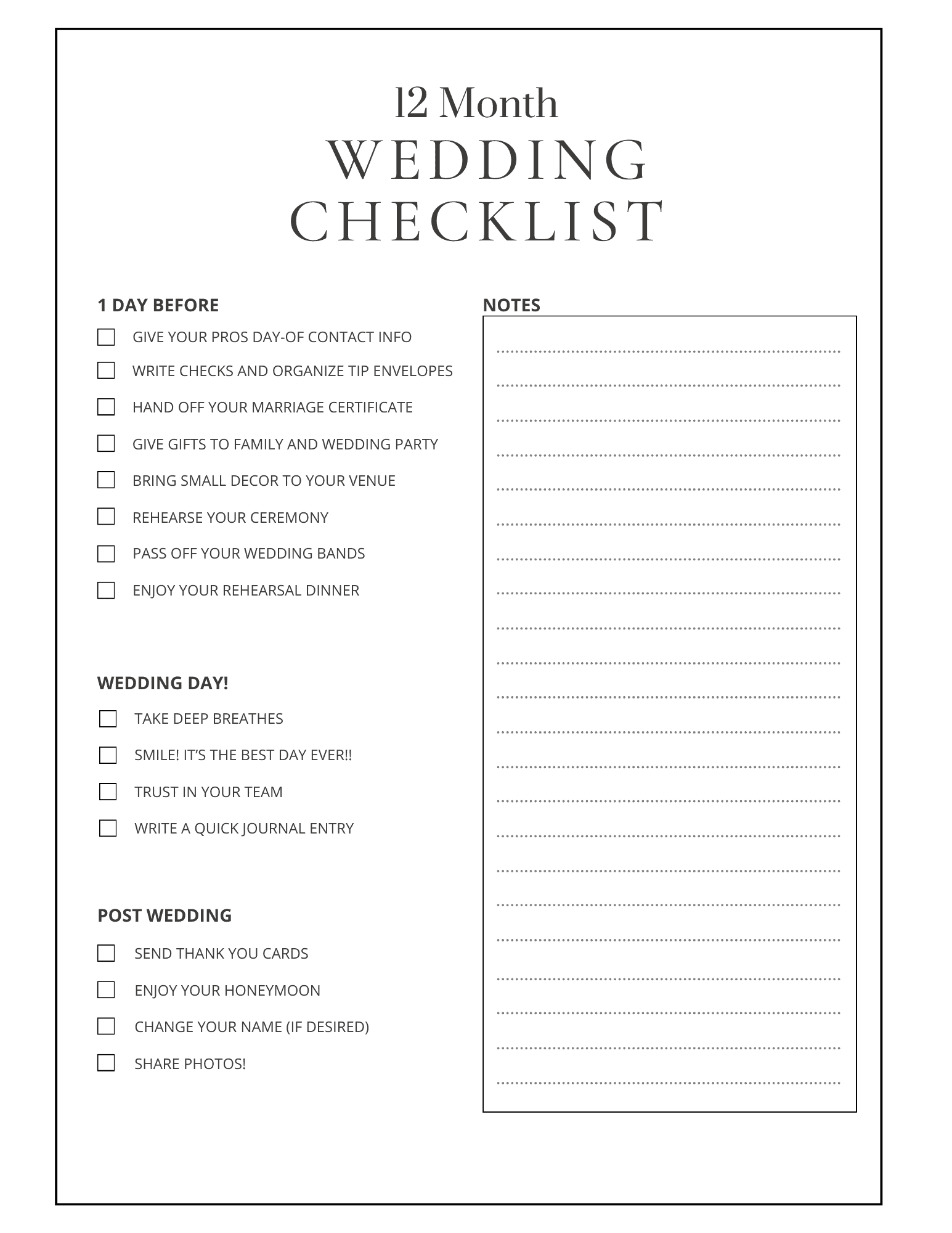 bridal checklist printable