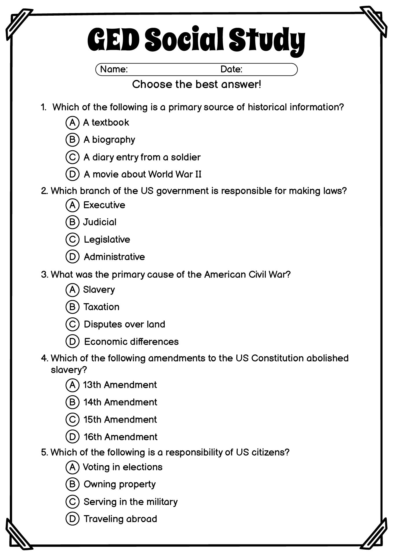 12 Printable GED Social Studies Worksheets Free PDF At 
