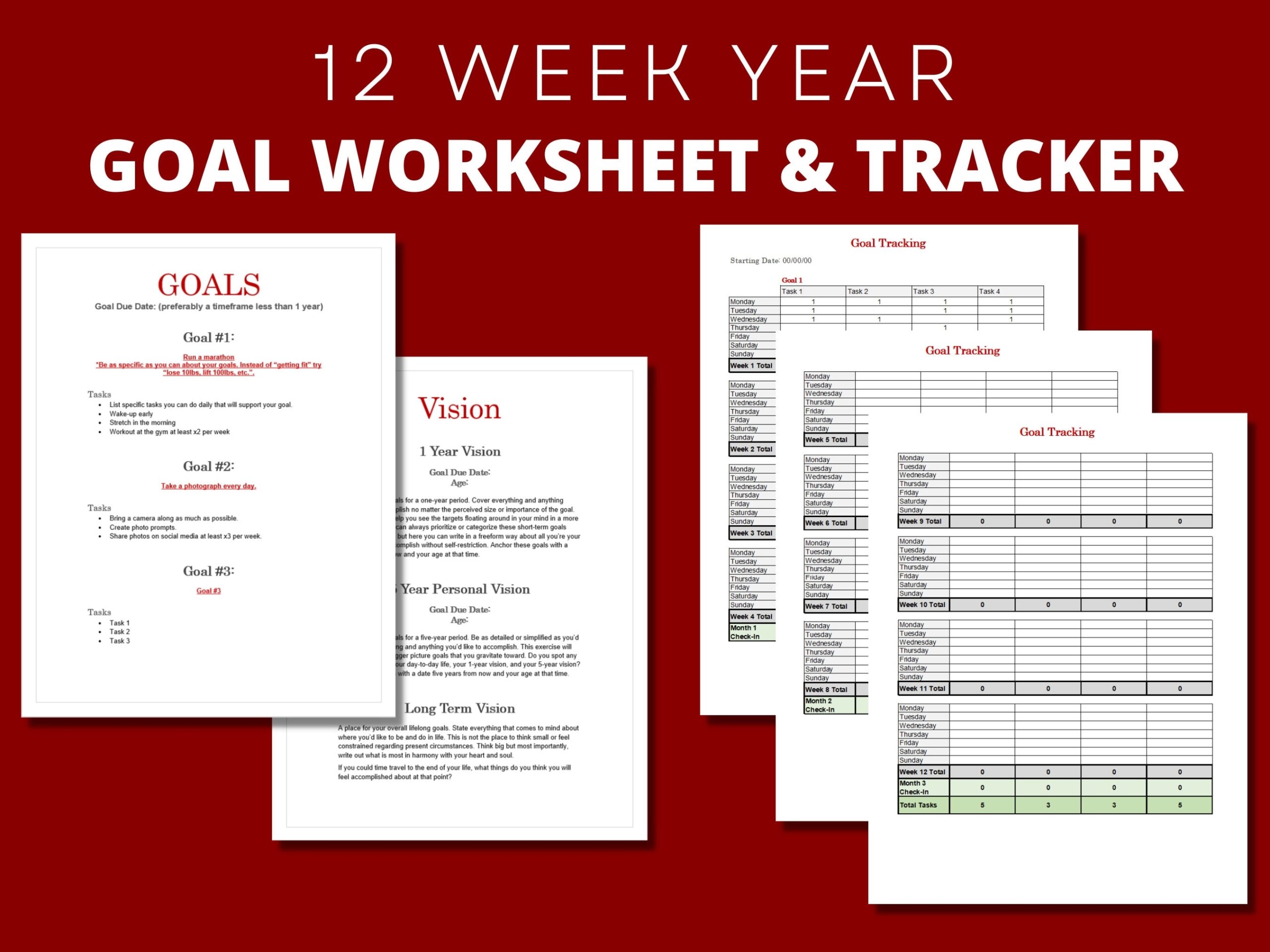 12 Week Year Printable Planner Goal Worksheet U0026 Tracker Template 