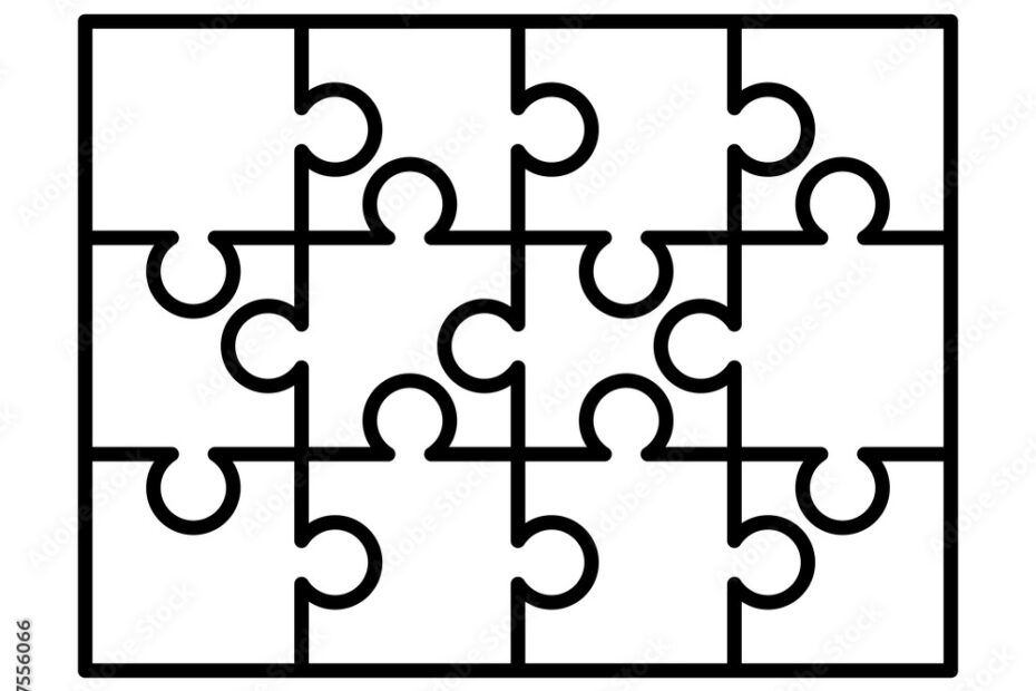 12 White Puzzles Pieces Arranged In A Rectangle Shape Jigsaw