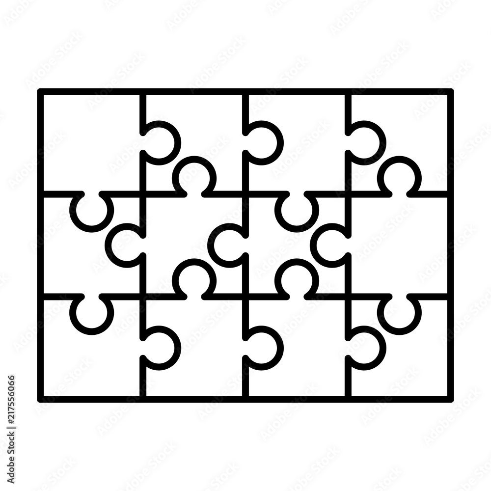 12 White Puzzles Pieces Arranged In A Rectangle Shape Jigsaw 