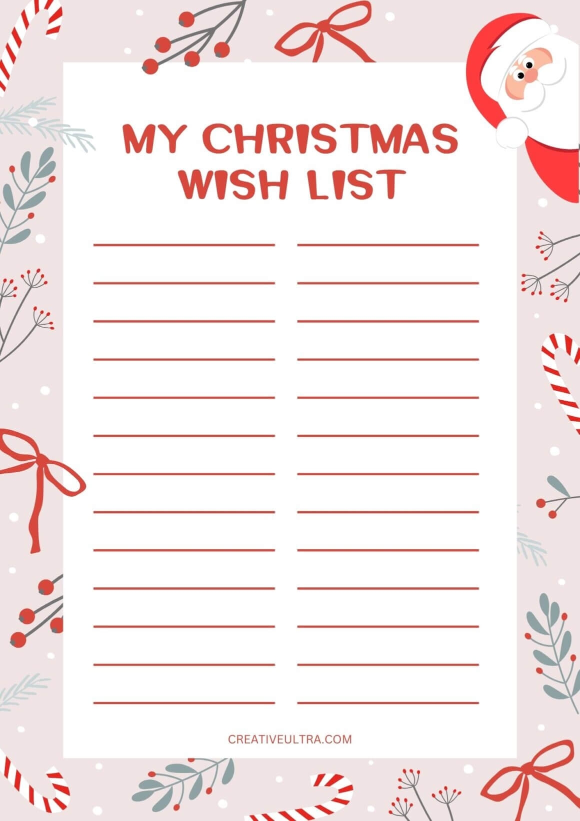 free christmas list template printable