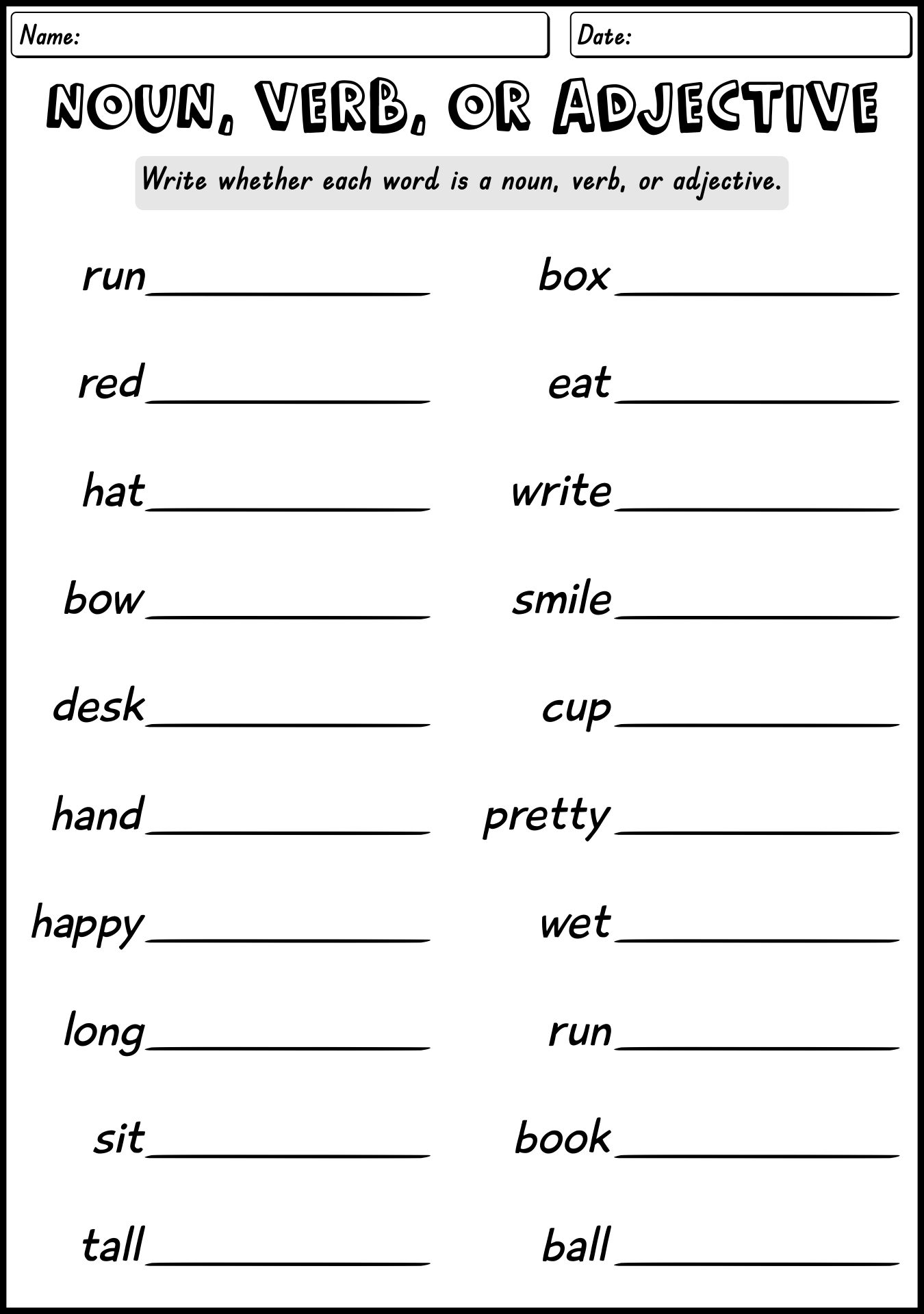 noun and verb worksheets