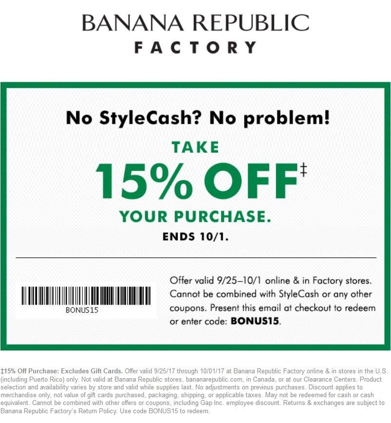 15 Off Today At Banana Republic Factory Or Online Via Promo Code 