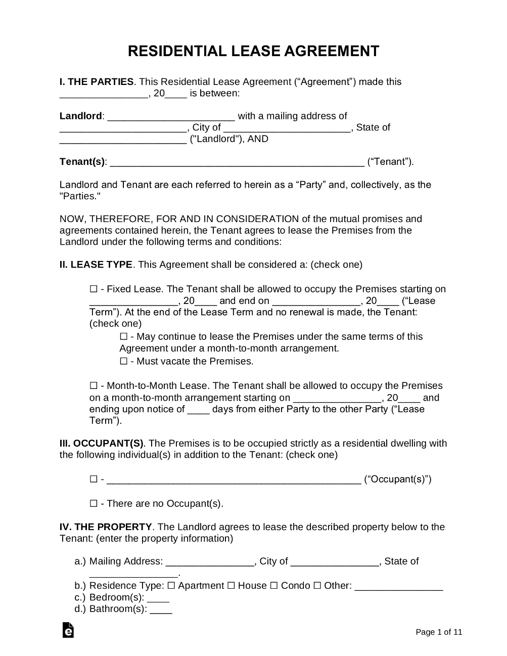 basic lease agreement printable
