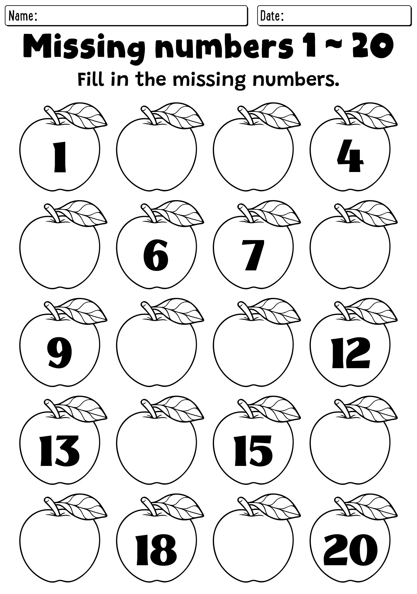numbers 1 20 worksheets