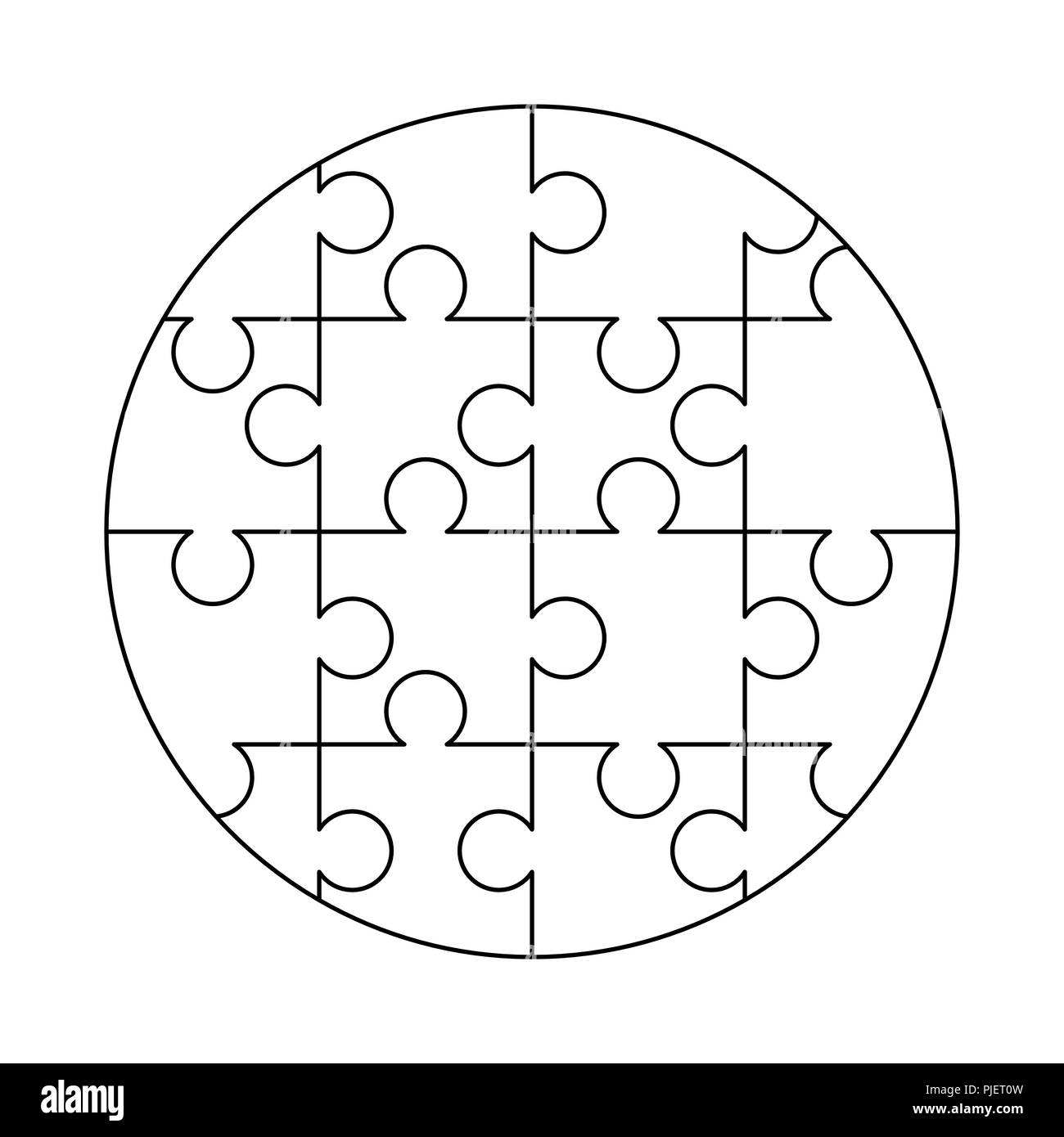 16 White Puzzles Pieces Arranged In A Round Shape Jigsaw Puzzle Template Ready For Print Cutting Guidelines Isolated On White Stock Vector Image U0026 Art Alamy