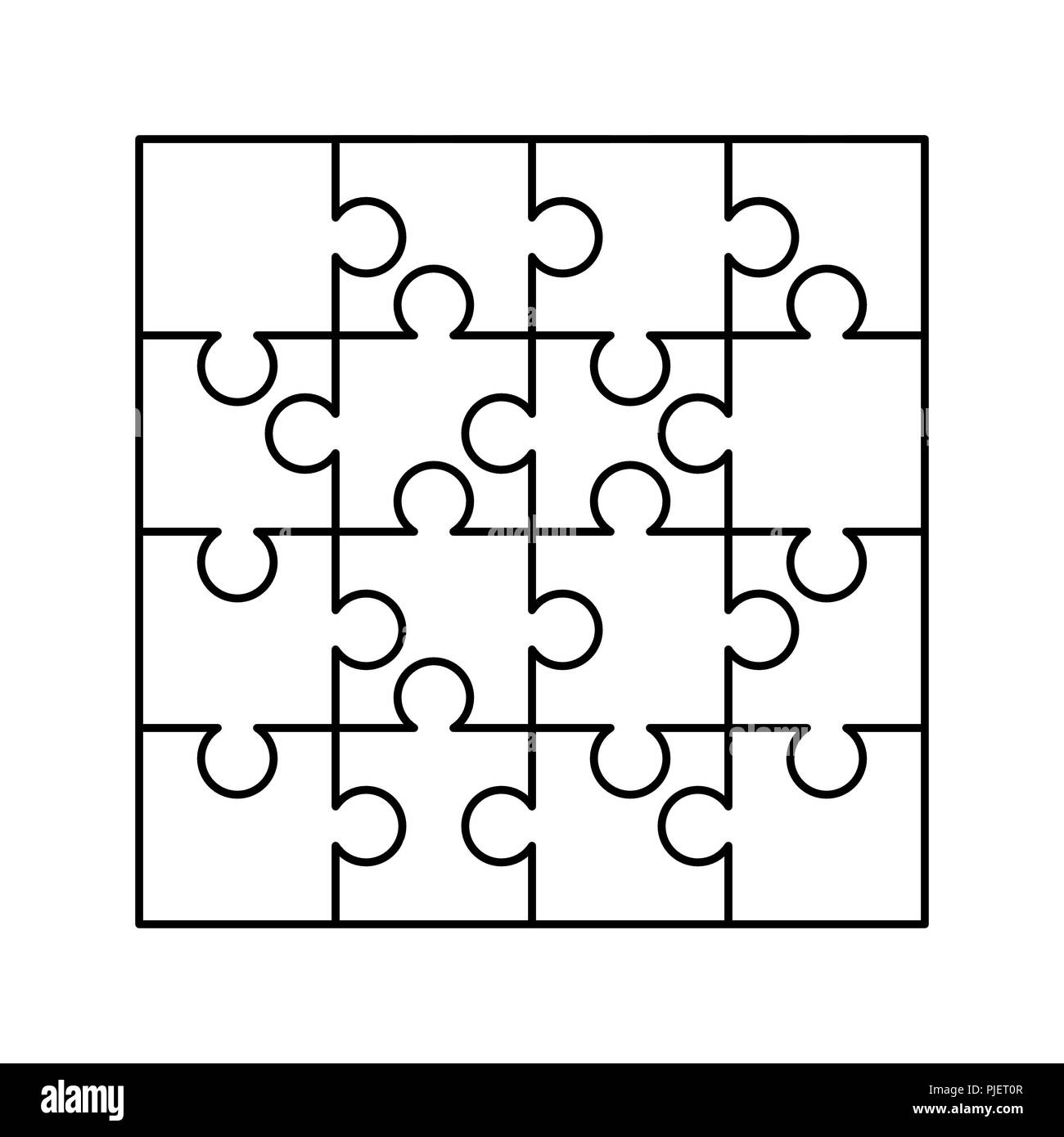 16 White Puzzles Pieces Arranged In A Square Jigsaw Puzzle Template Ready For Print Cutting Guidelines Isolated On White Stock Vector Image U0026 Art Alamy