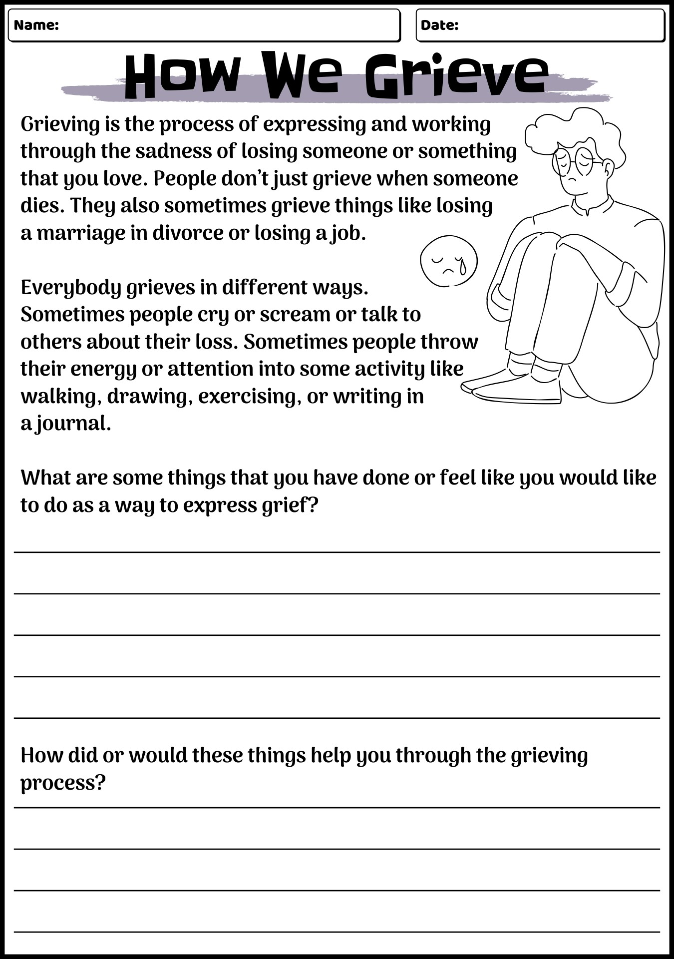 grief loss worksheets