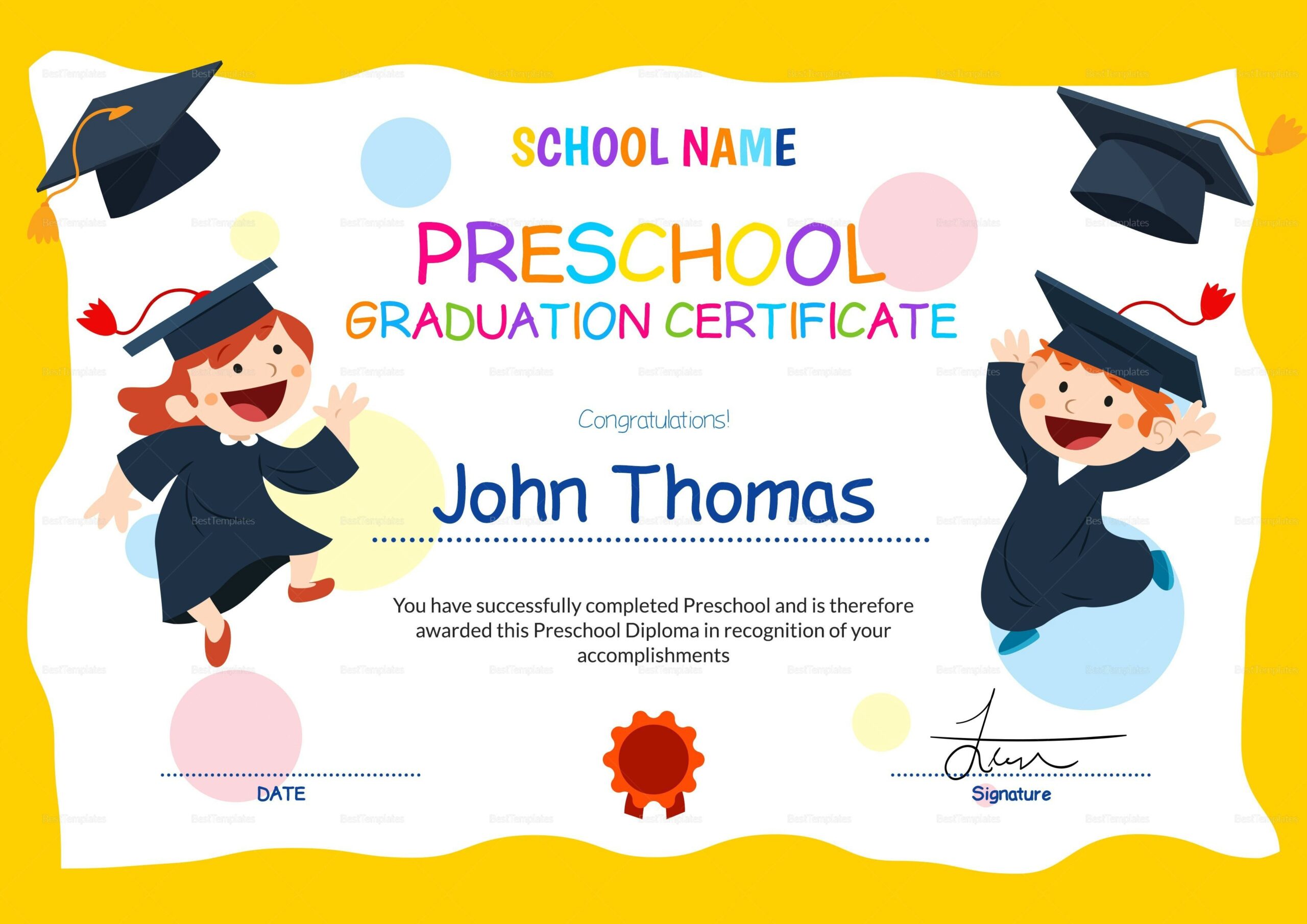 editable free printable kindergarten certificate templates
