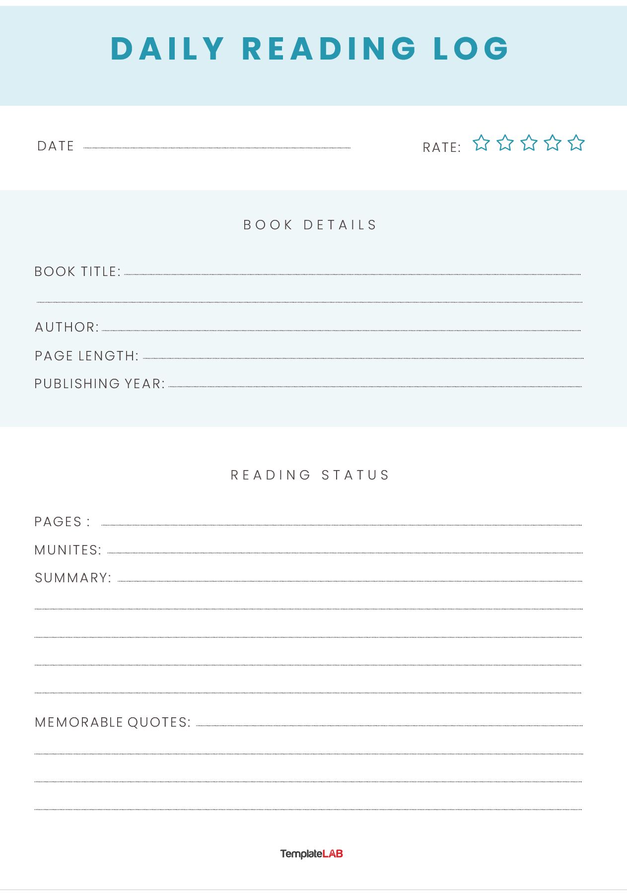 18 Printable Reading Log Templates For Kids U0026 Adults Free 