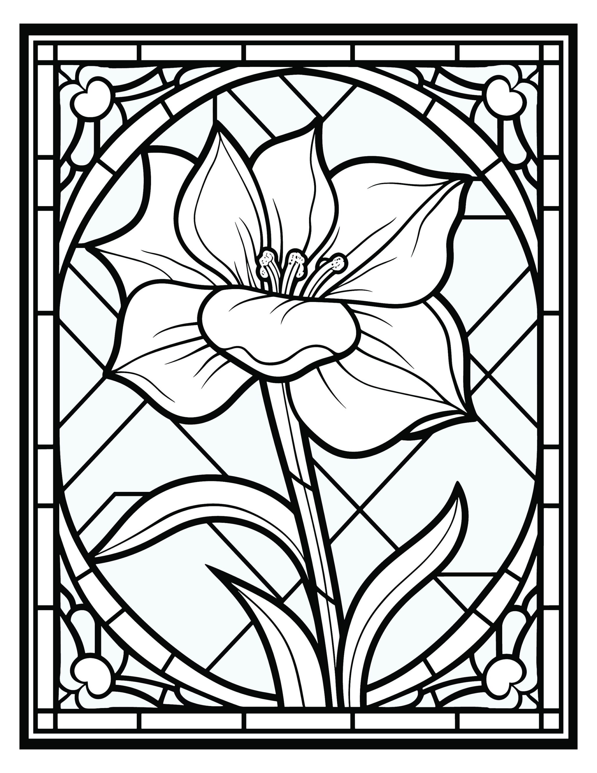 180 Stain Glass Flowers Coloring Pages Etsy