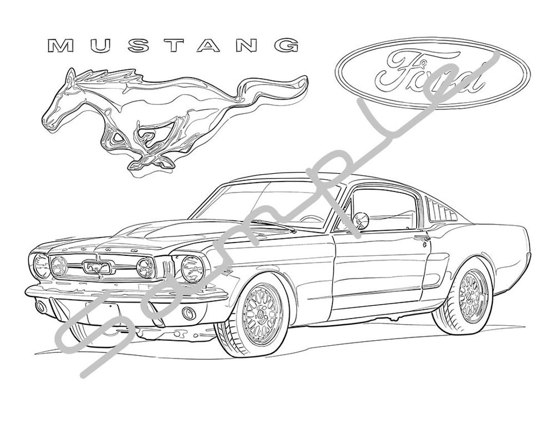 1969 FORD MUSTANG Adult Coloring Page Printable Coloring Page 
