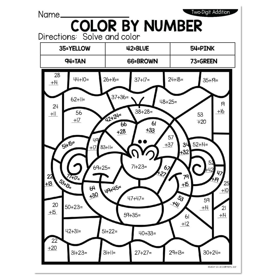 color by number math worksheets 2nd grade