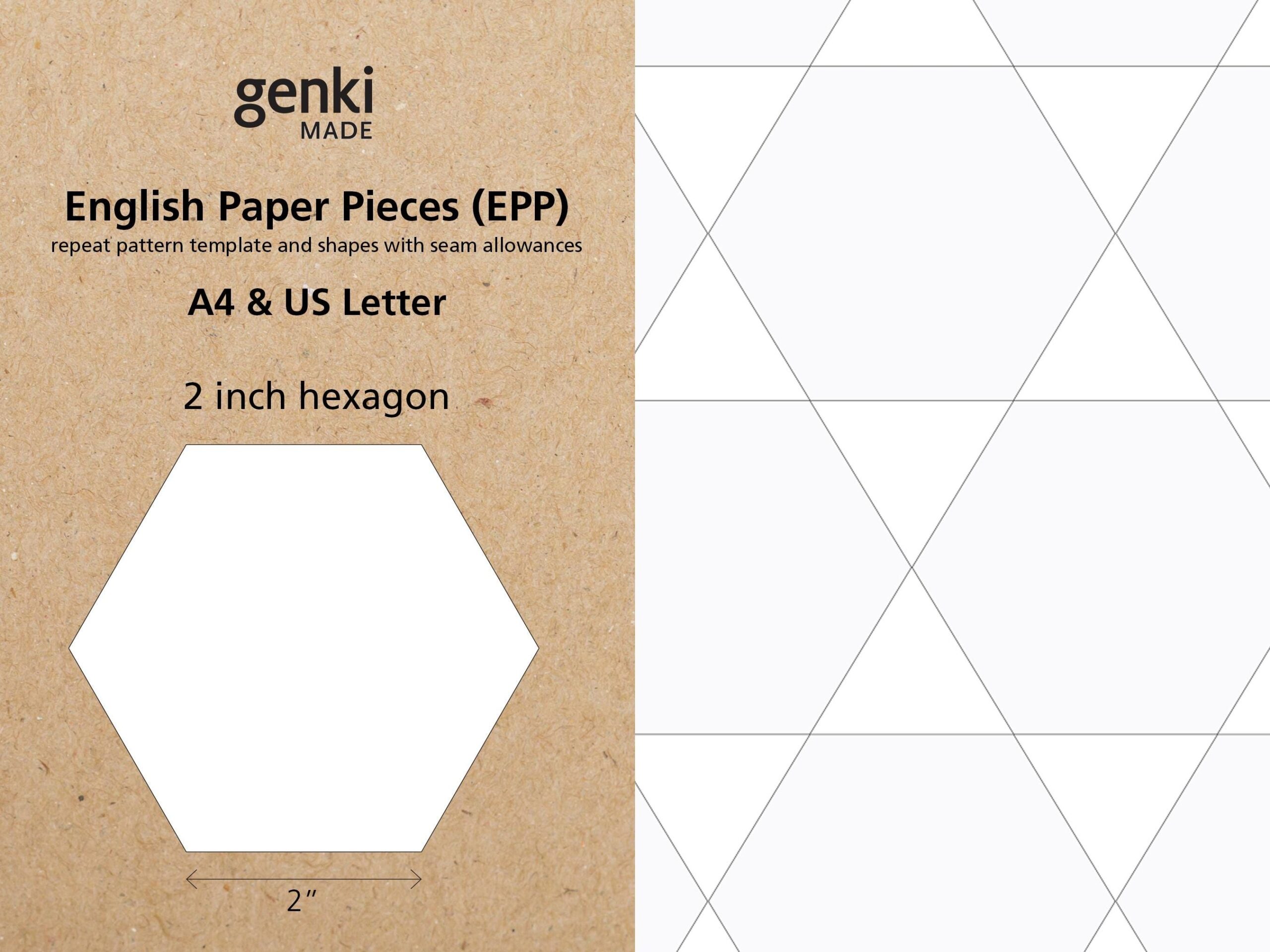 2 Inch Hexagon English Paper Piecing EPP Instant Download 