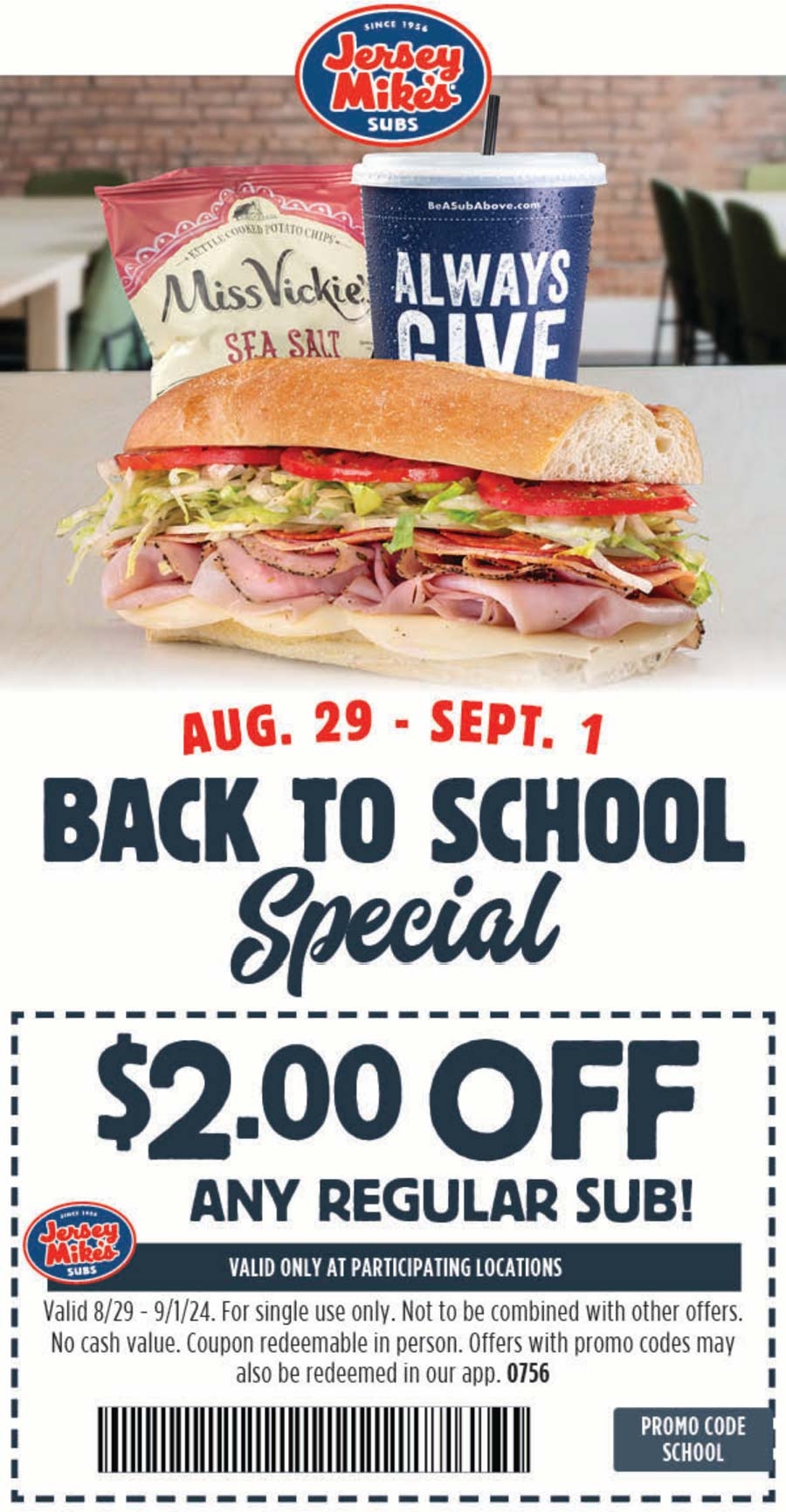  2 Off A Sub Sandwich At Jersey Mikes Or Online Via Promo Code 
