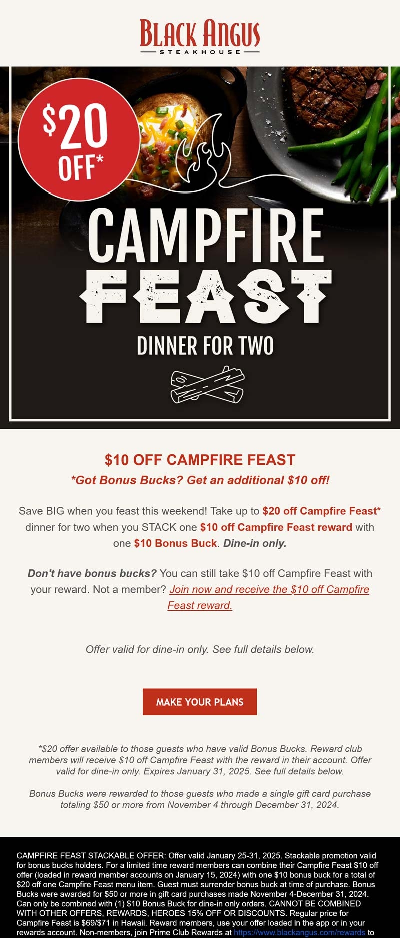  20 Off Campfire Feast At Black Angus Steakhouse Black Angus 