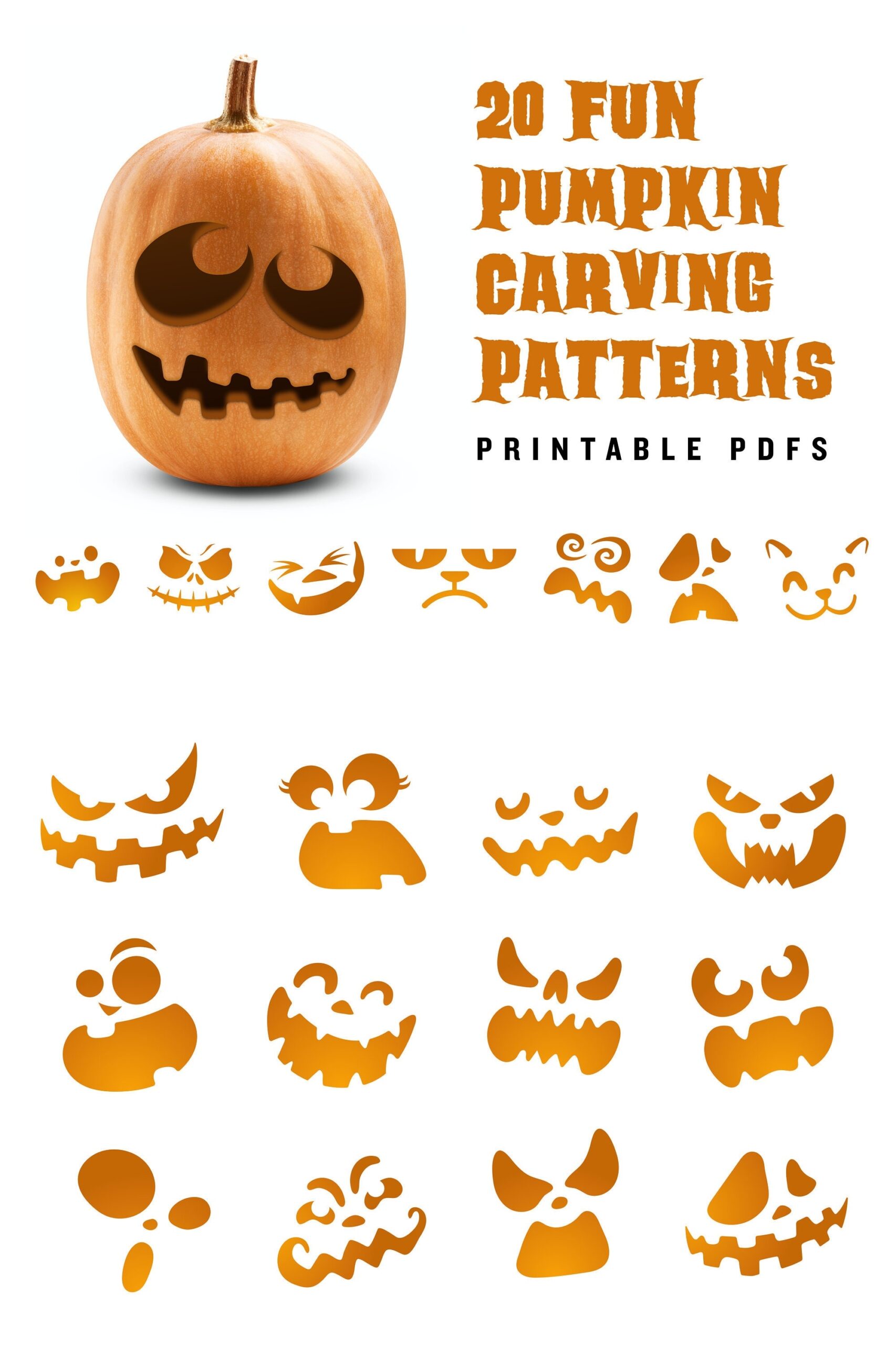 20 Printable Jack o lantern Pumpkin Carving Patterns For Halloween 