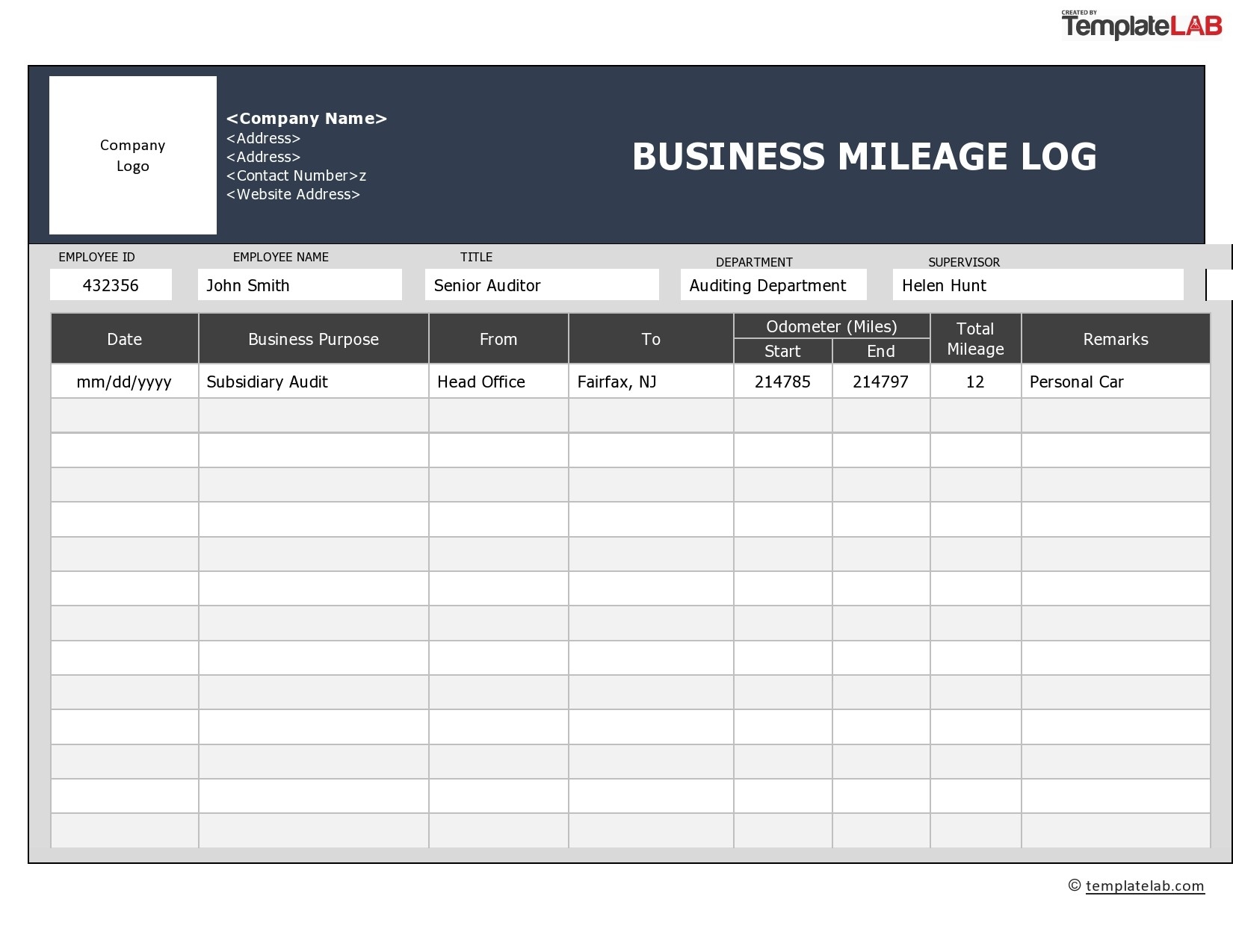 free printable mileage log