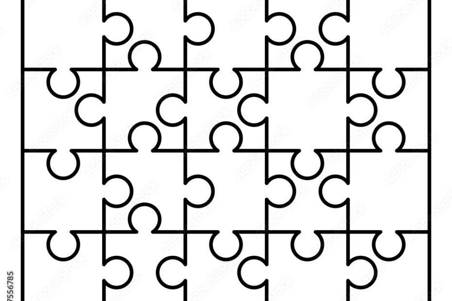 20 White Puzzles Pieces Arranged In A Rectangle Shape Jigsaw