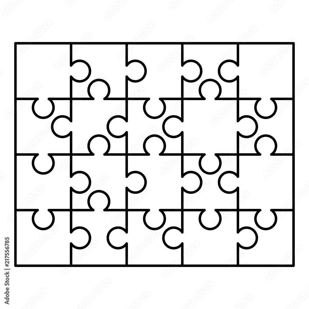 20 White Puzzles Pieces Arranged In A Rectangle Shape Jigsaw Puzzle Template Ready For Print Cutting Guidelines On White Stock Vector Adobe Stock