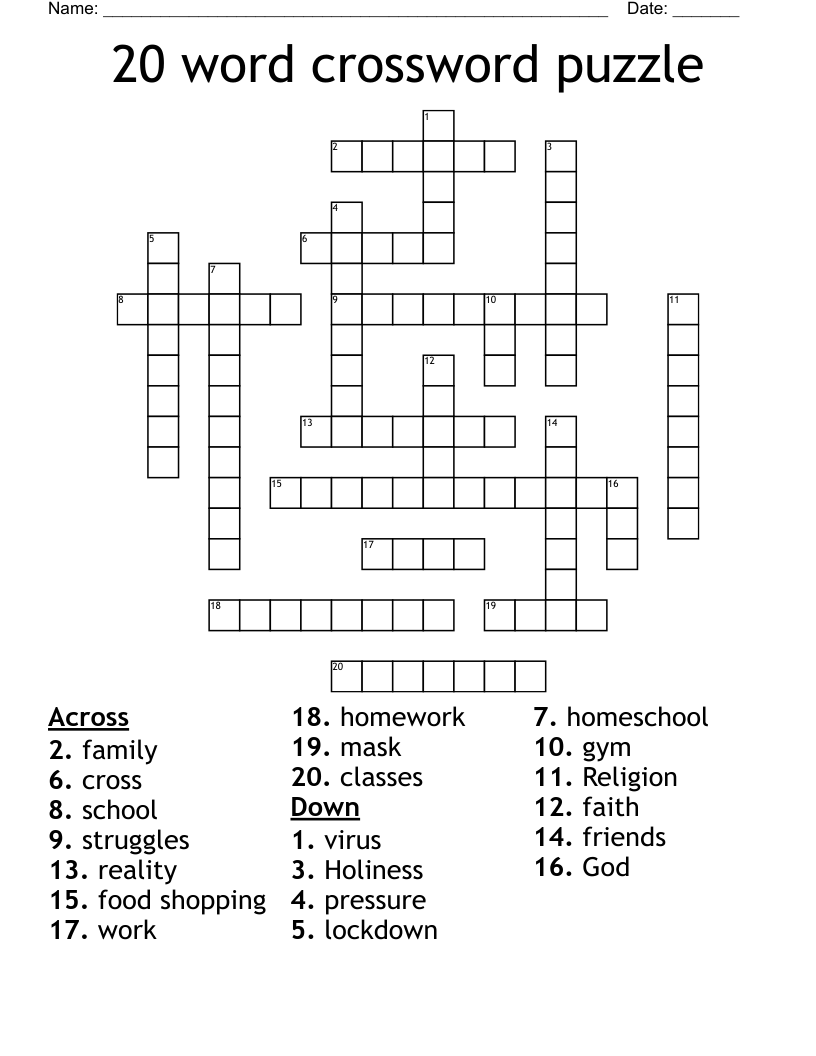 20 Word Crossword Puzzle WordMint