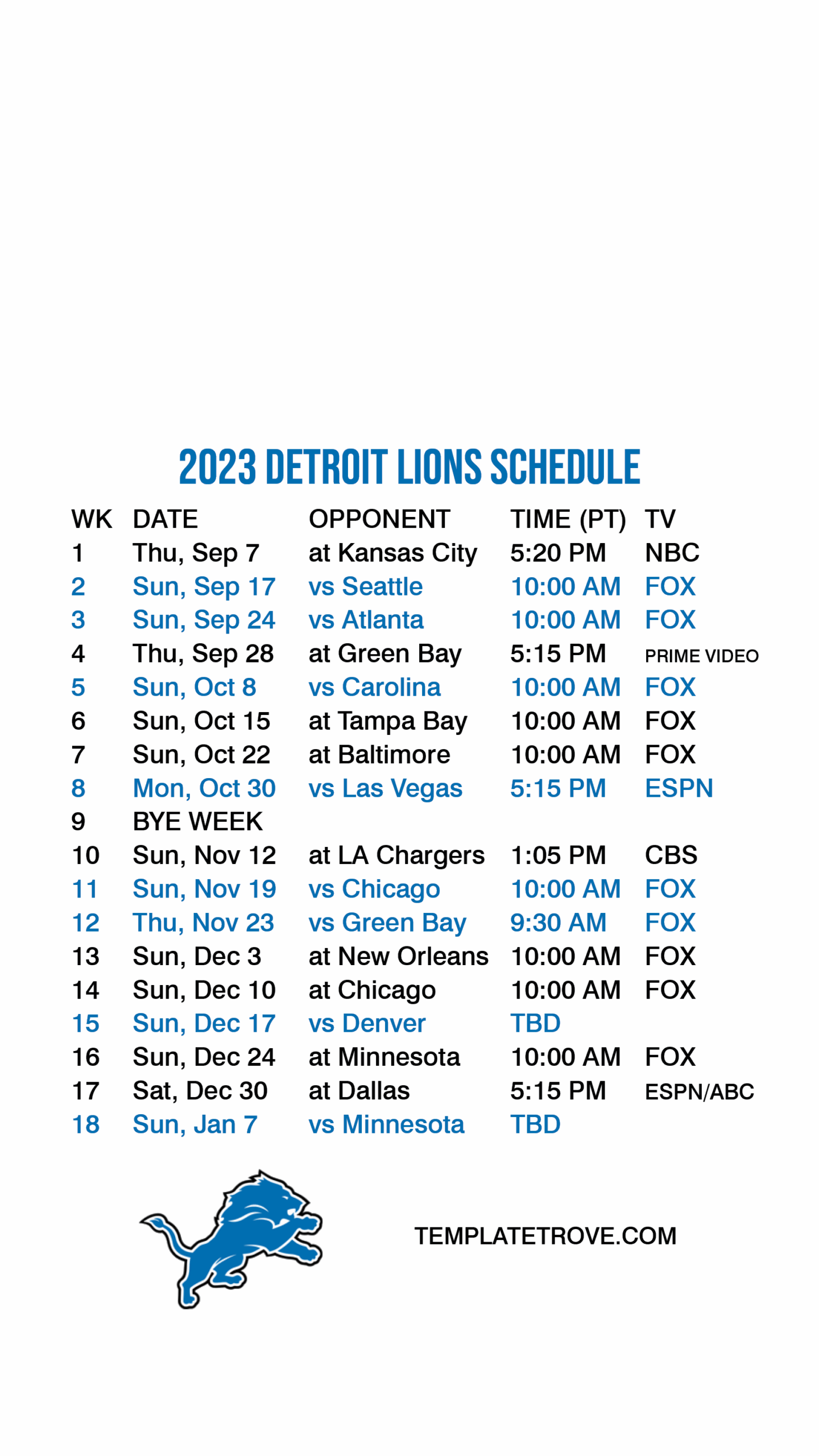 2023 2024 Detroit Lions Lock Screen Schedule For IPhone 6 7 8 Plus