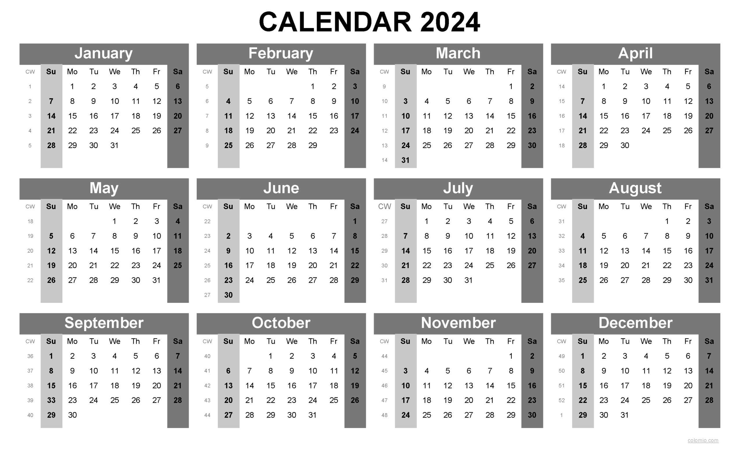 2024 Calendar Printable PDF Excel And Image File Free 