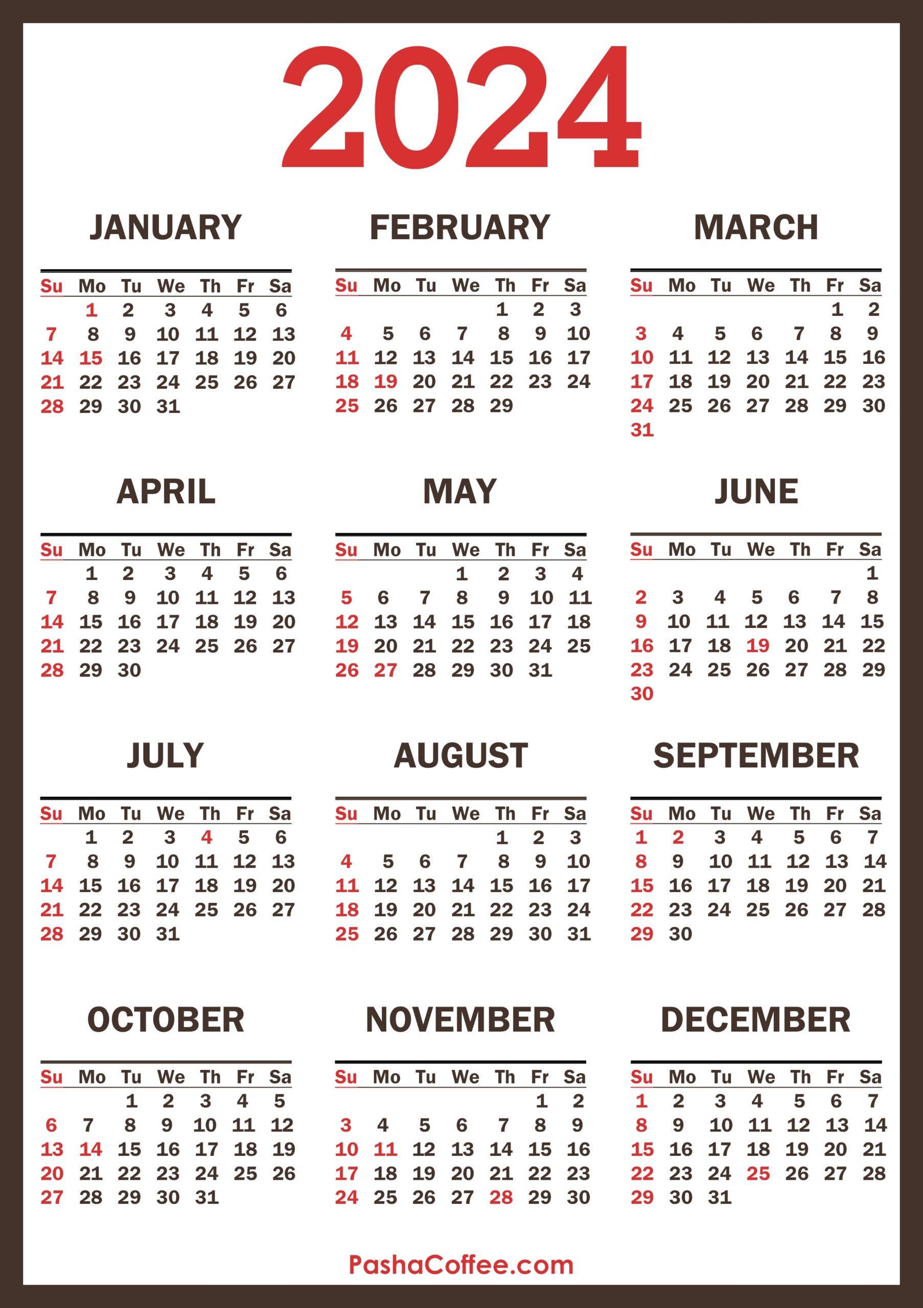 2024 Calendar With Holidays Printable Free Vertical 