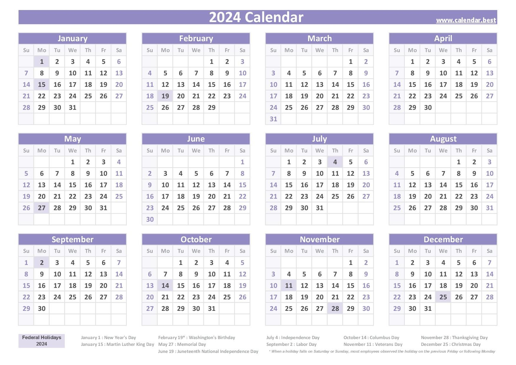 2024 Calendar With Week Numbers