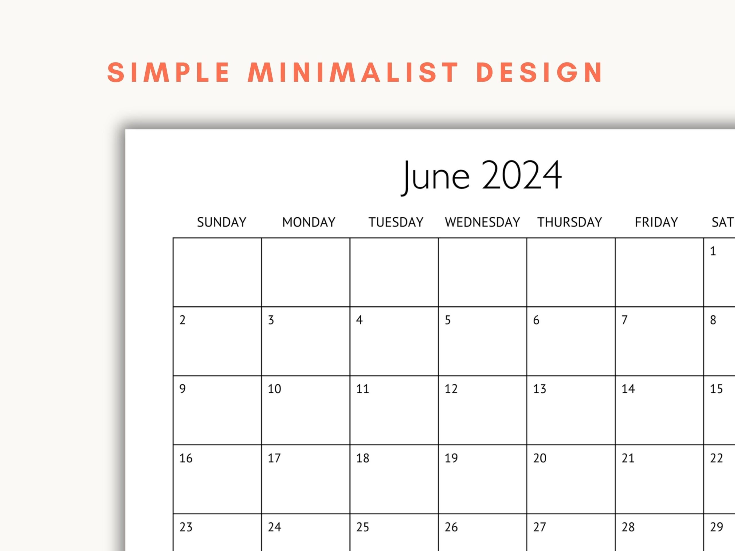 2024 June Calendar Printable Monthly Calendar Minimalist Planner 