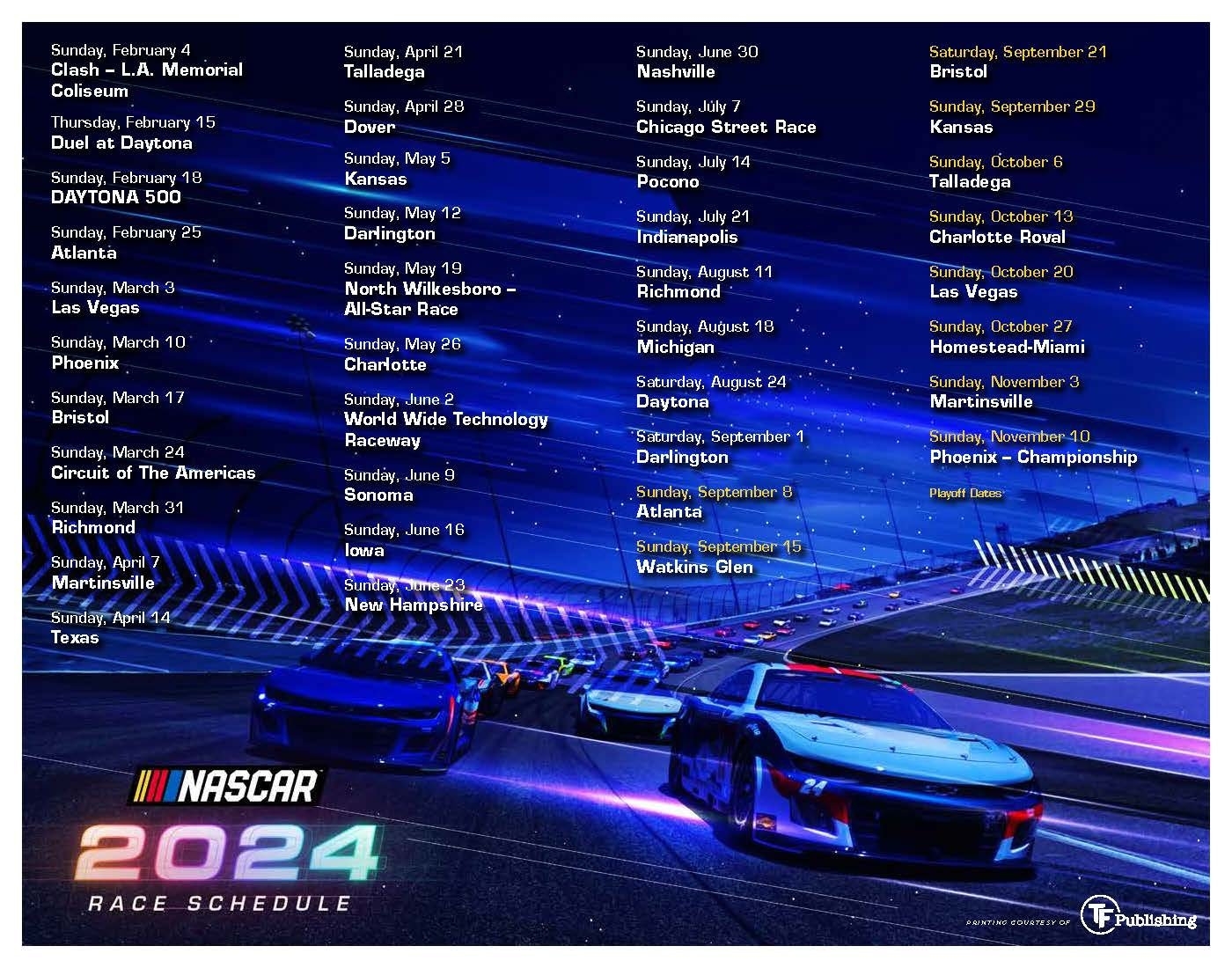 2024 NASCAR Schedule Poster Etsy