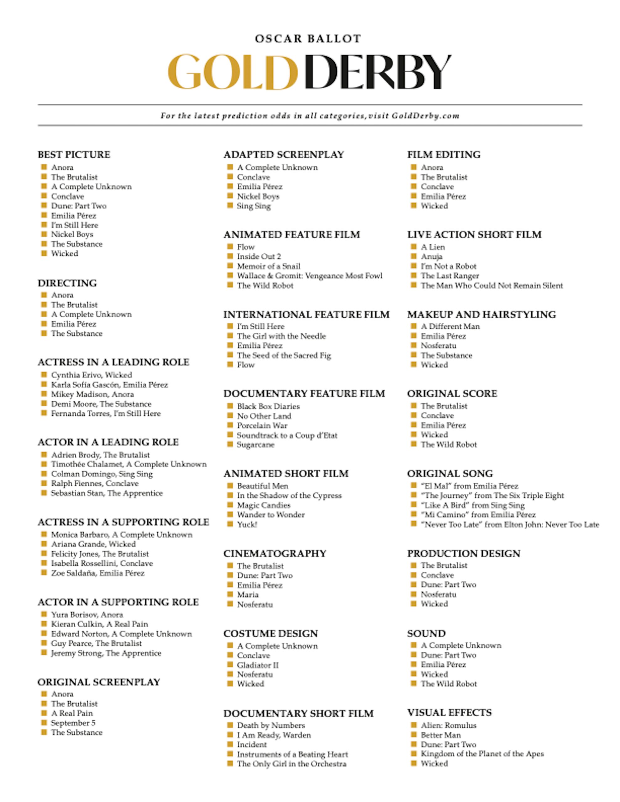2025 Oscars The Ultimate Printable Ballot To Make Your Own 
