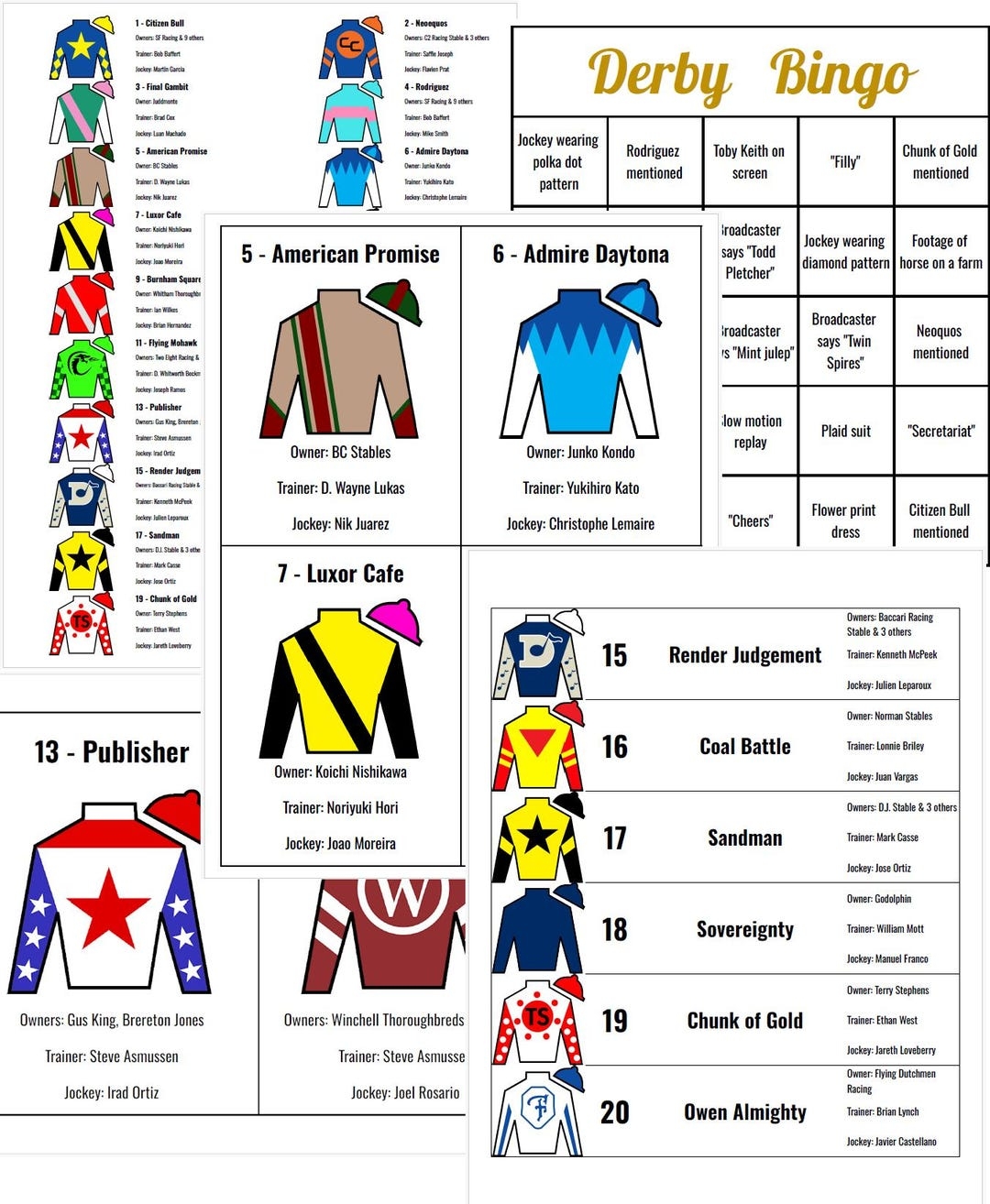 2025 Printable Kentucky Derby Roster U0026 Bingo BAEZA ADDED 