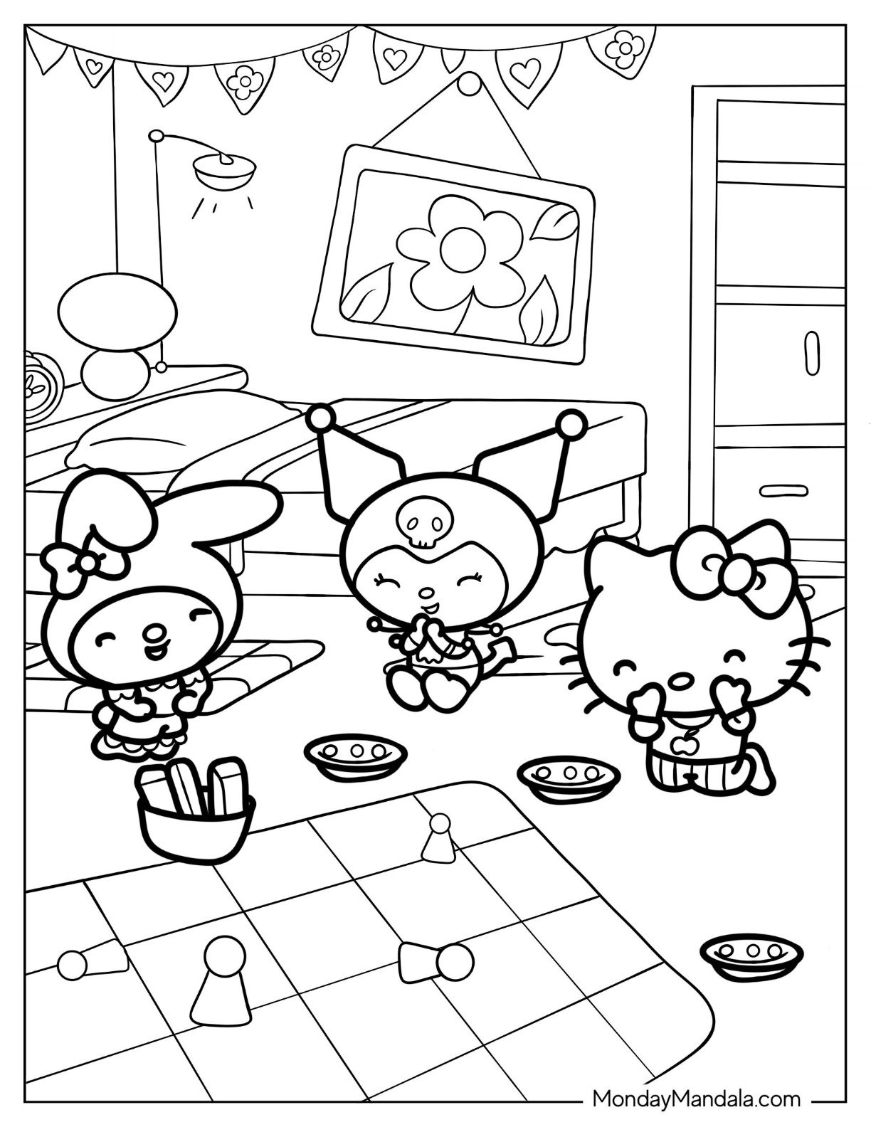 printable my melody and kuromi coloring pages