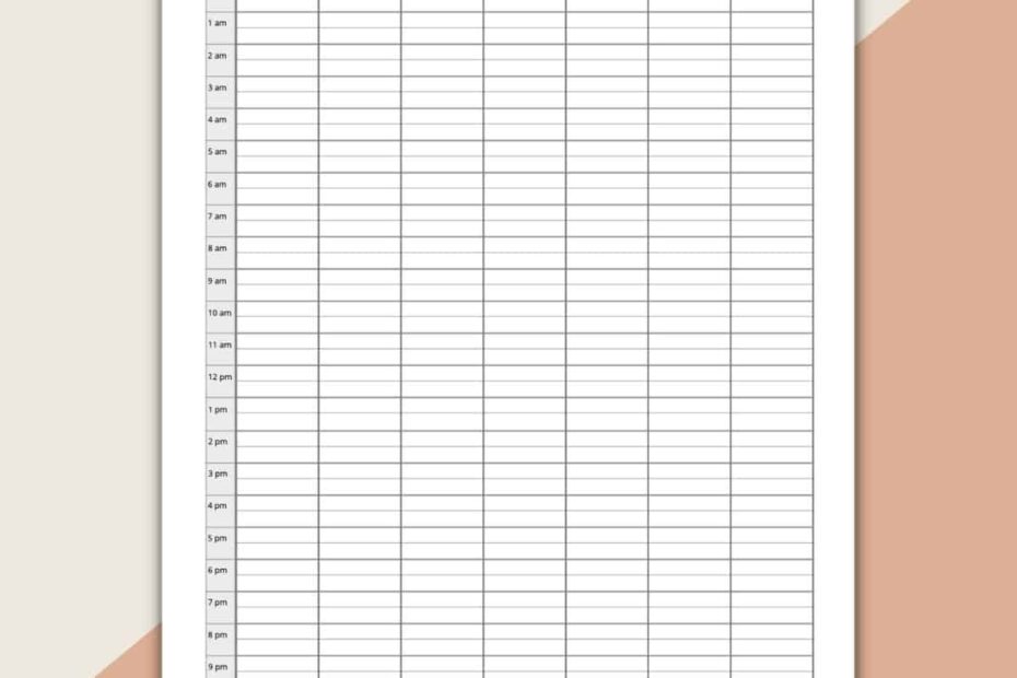 24 Hour Daily Schedule Template 1 Page Layout Printable