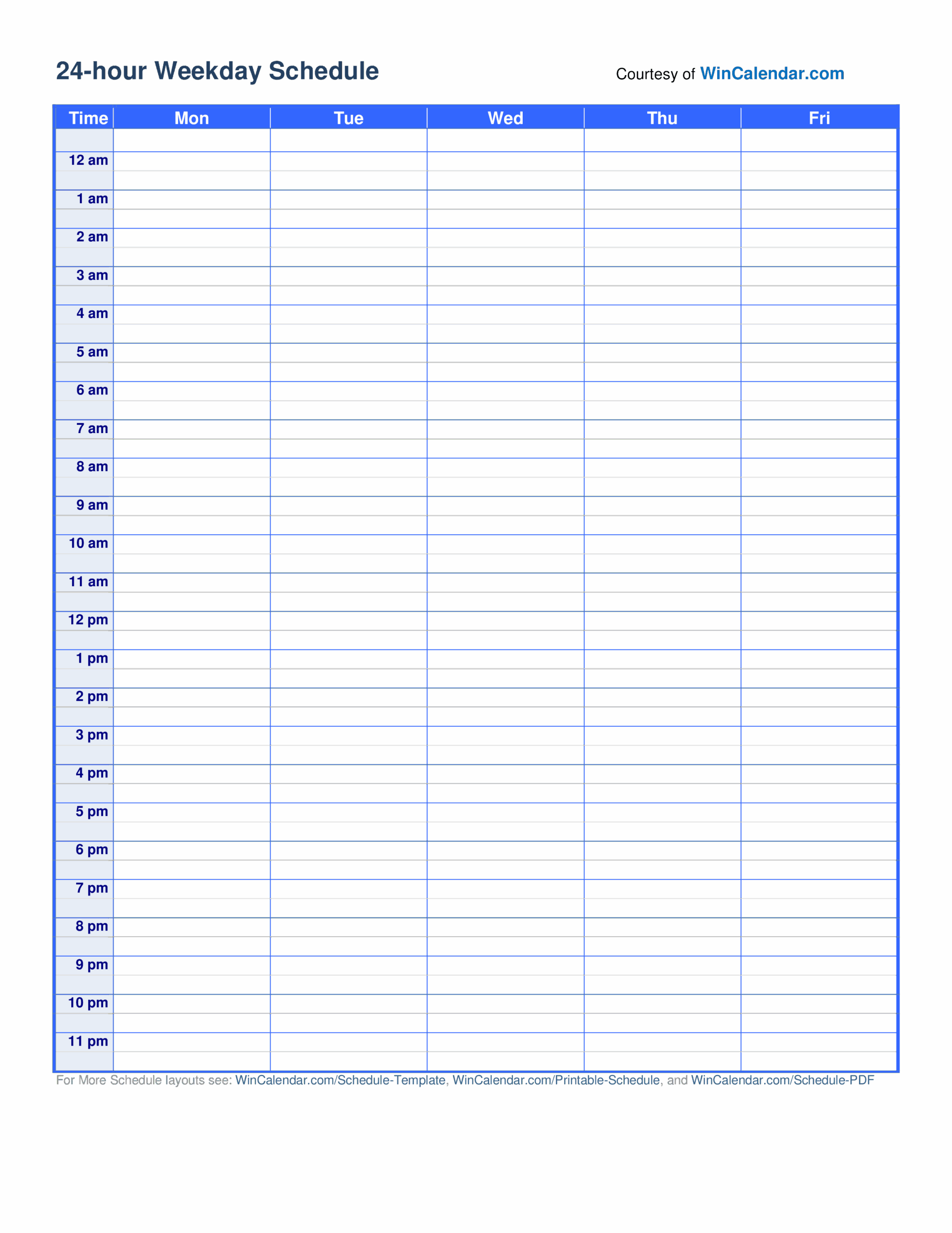 24 hourly schedule template