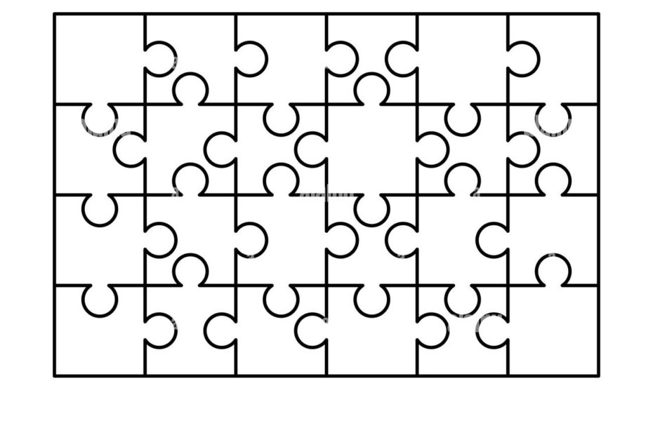 24 White Puzzles Pieces Arranged In A Rectangle Shape Jigsaw Puzzle Template Ready For Print Cutting Guidelines Isolated On White Stock Vector Image U0026 Art Alamy