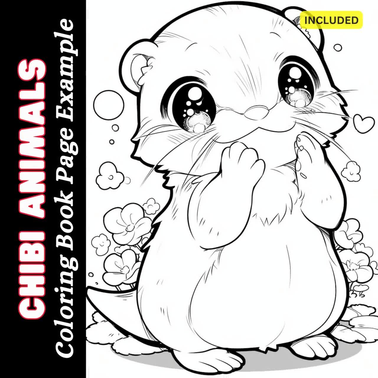 25 Chibi Animals Coloring Book Pages Therapeutic Reflective Calming Mindfulness Digital Art Instant Download Commercial Use